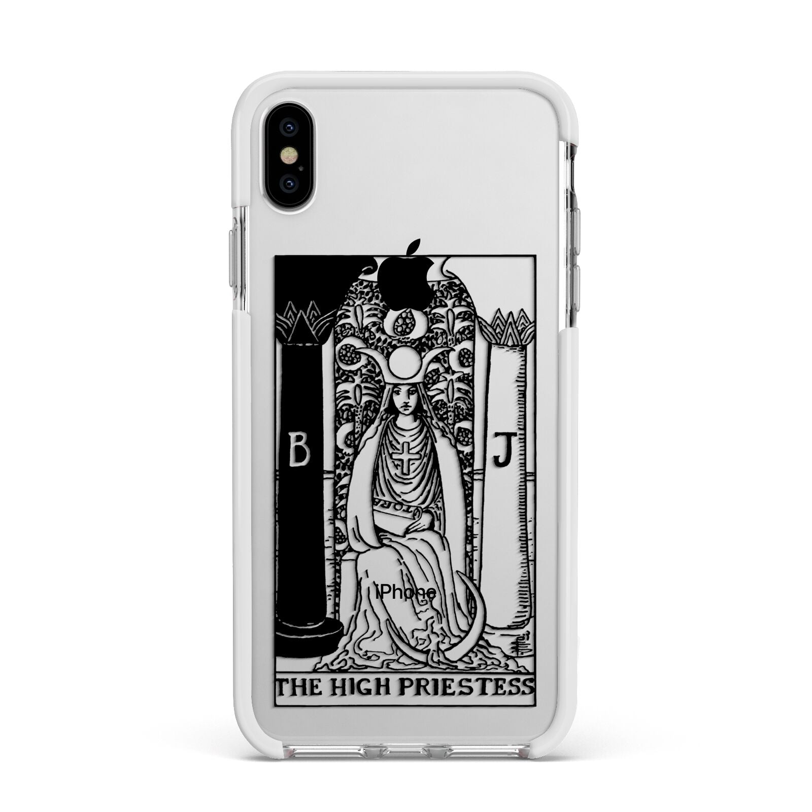 The High Priestess Monochrome Tarot Card Apple iPhone Xs Max Impact Case White Edge on Silver Phone