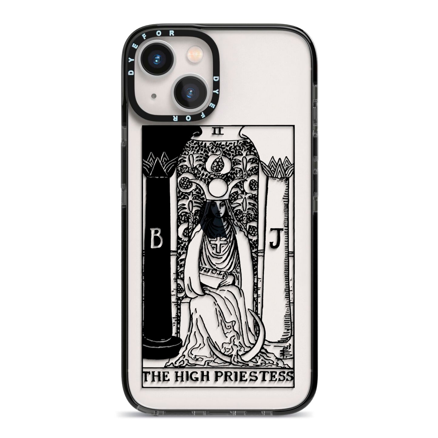 The High Priestess Monochrome Tarot Card iPhone 13 Black Impact Case on Silver phone