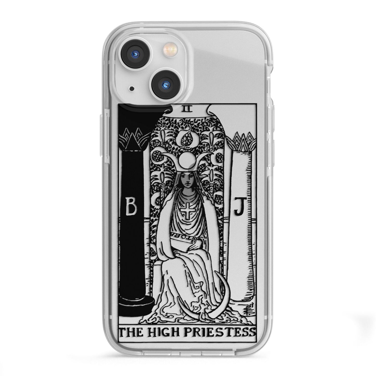 The High Priestess Monochrome Tarot Card iPhone 13 Mini TPU Impact Case with White Edges