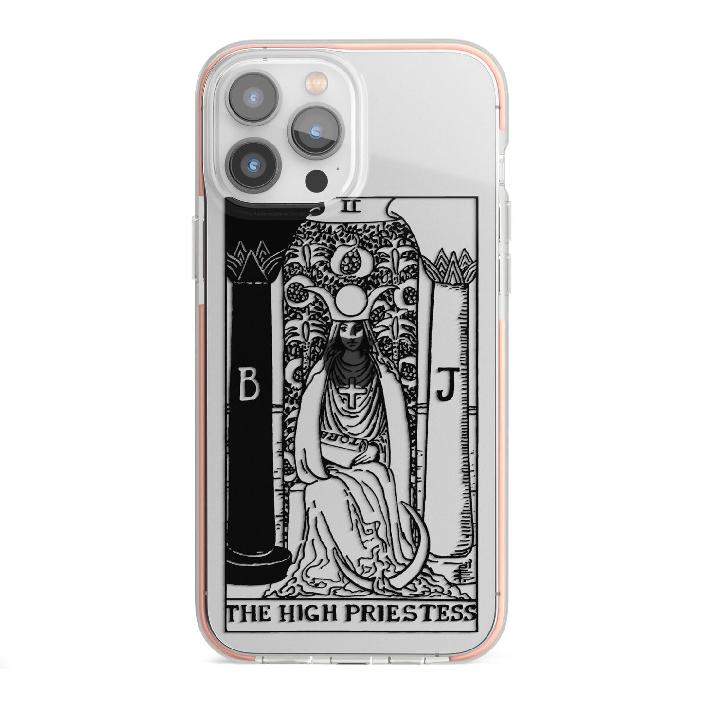 The High Priestess Monochrome Tarot Card iPhone 13 Pro Max TPU Impact Case with Pink Edges