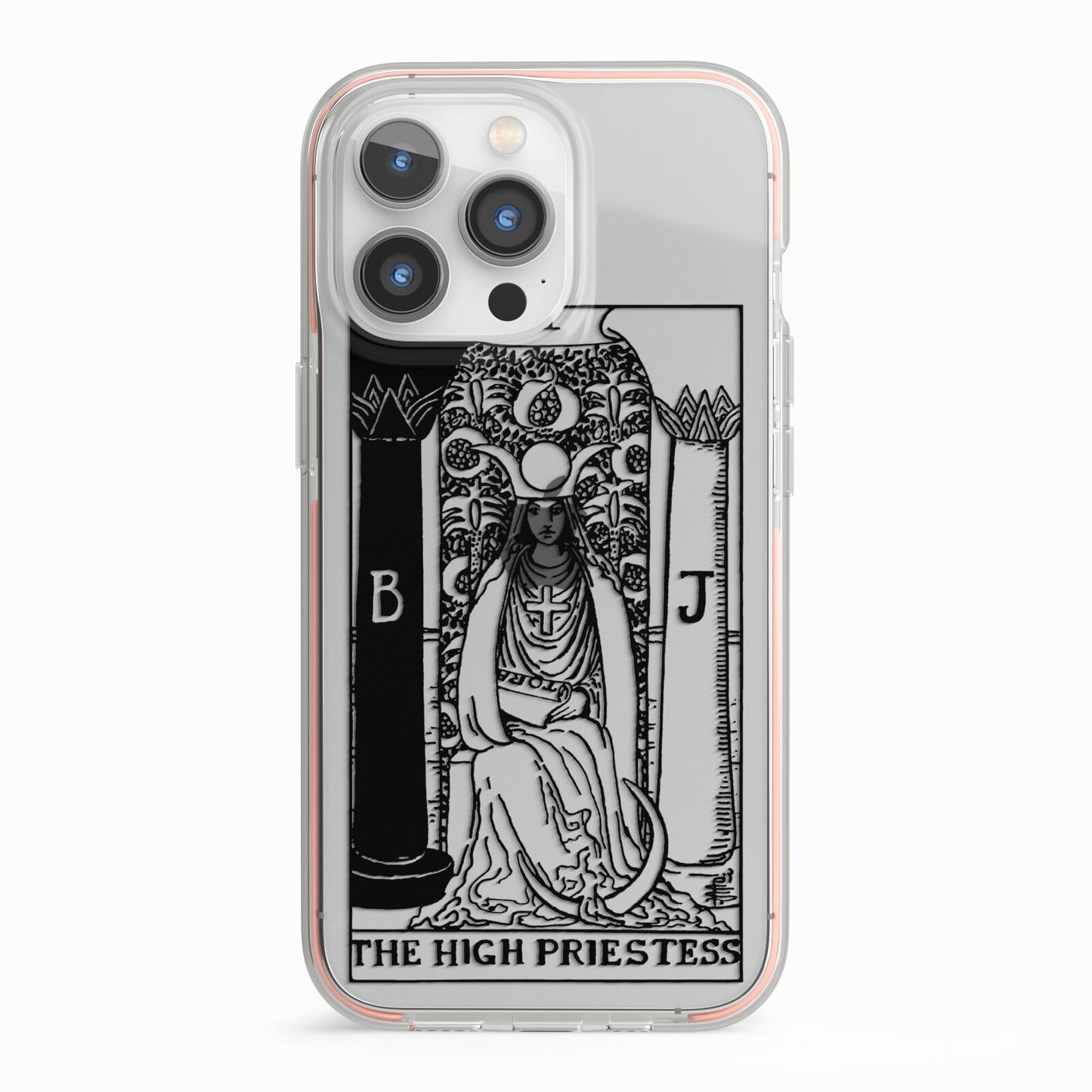 The High Priestess Monochrome Tarot Card iPhone 13 Pro TPU Impact Case with Pink Edges