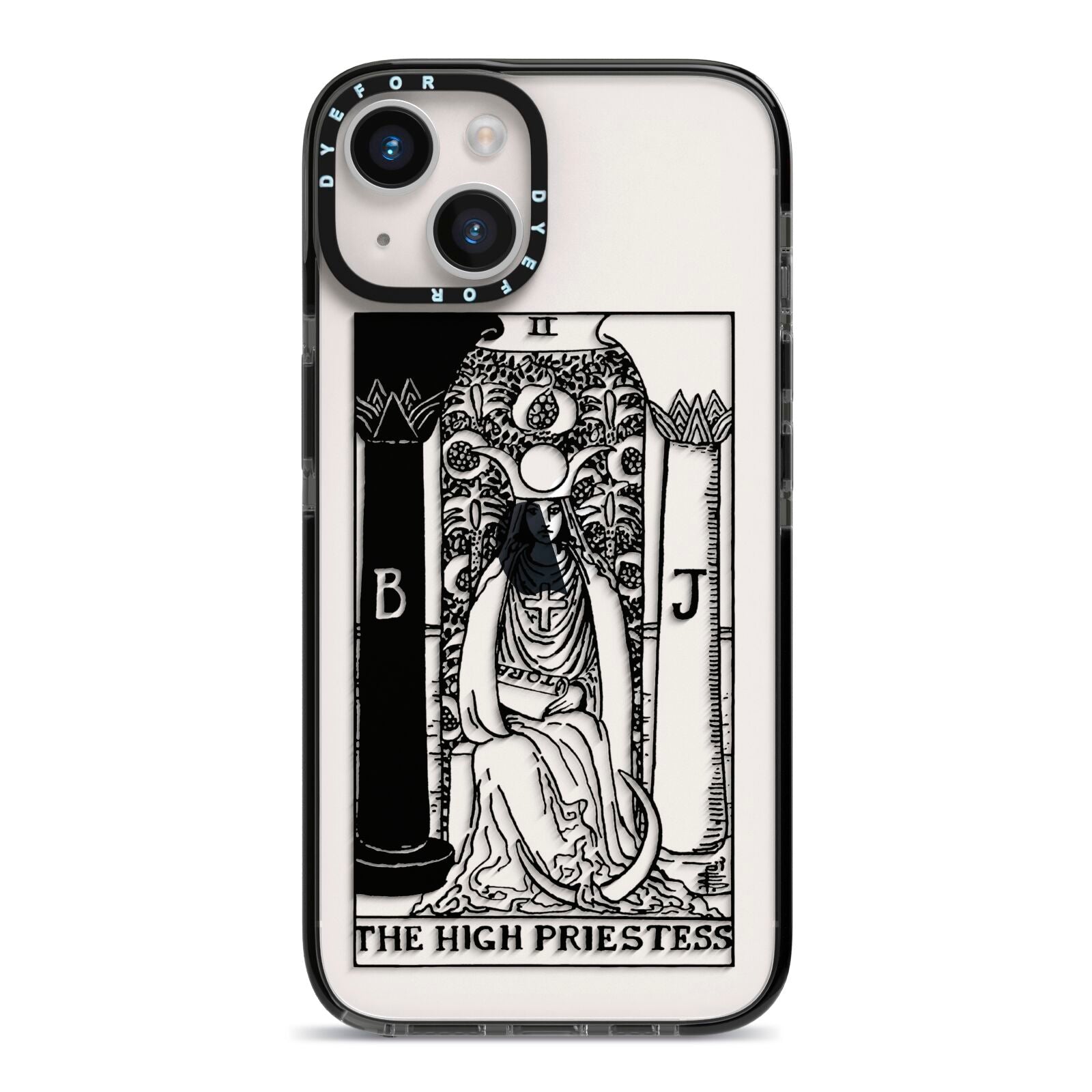 The High Priestess Monochrome Tarot Card iPhone 14 Black Impact Case on Silver phone