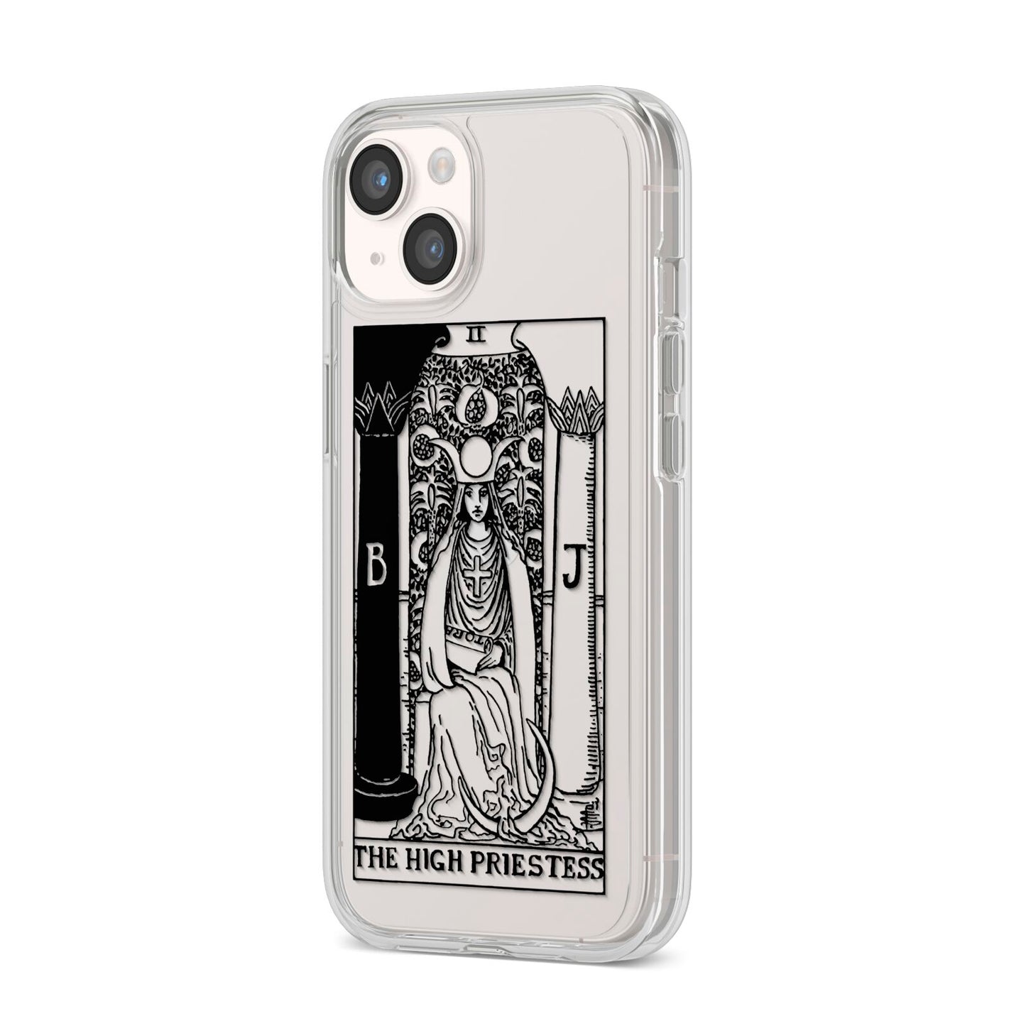 The High Priestess Monochrome Tarot Card iPhone 14 Clear Tough Case Starlight Angled Image