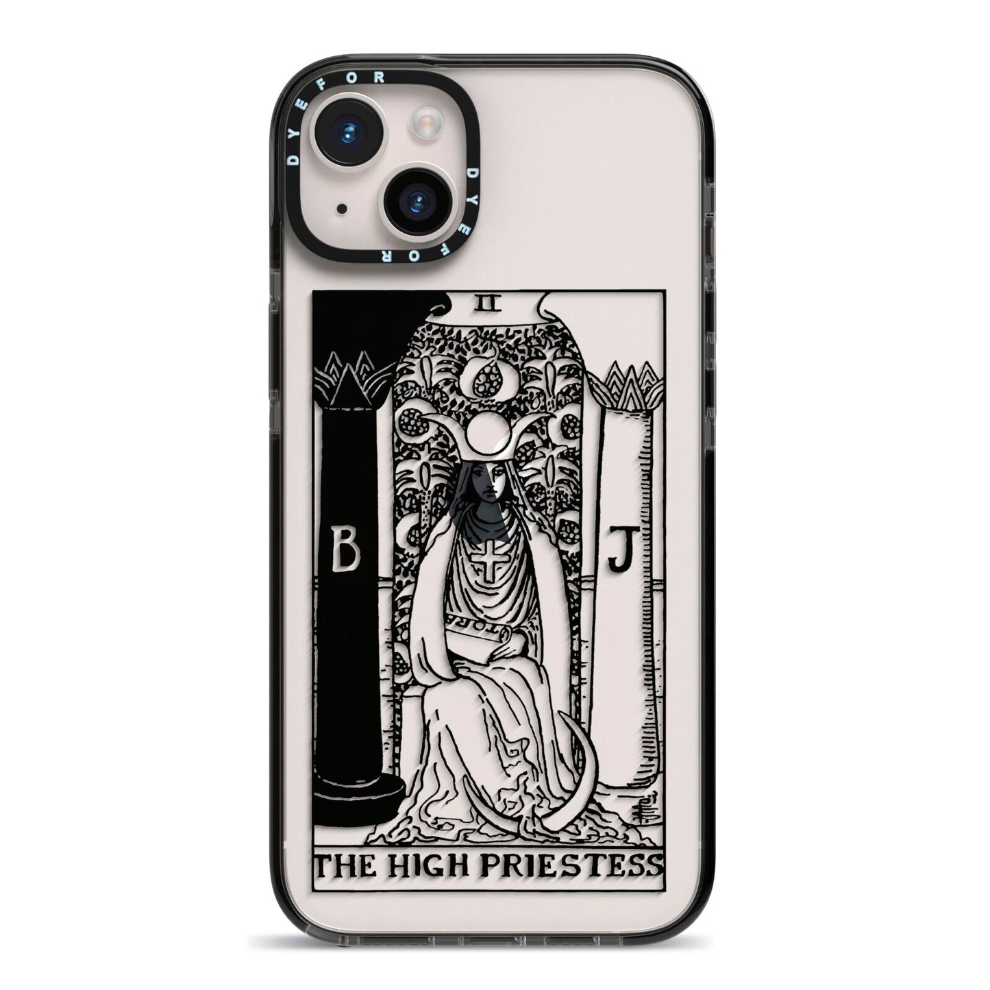 The High Priestess Monochrome Tarot Card iPhone 14 Plus Black Impact Case on Silver phone