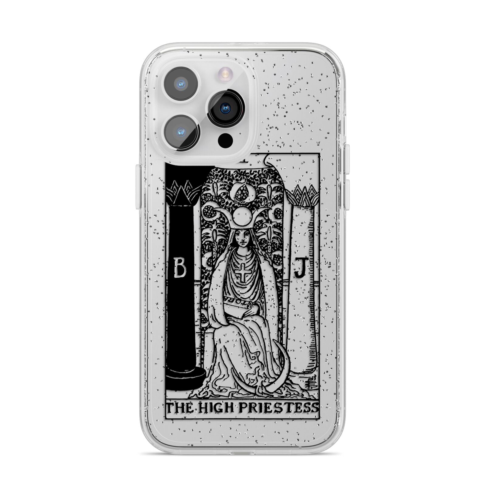 The High Priestess Monochrome Tarot Card iPhone 14 Pro Max Glitter Tough Case Silver