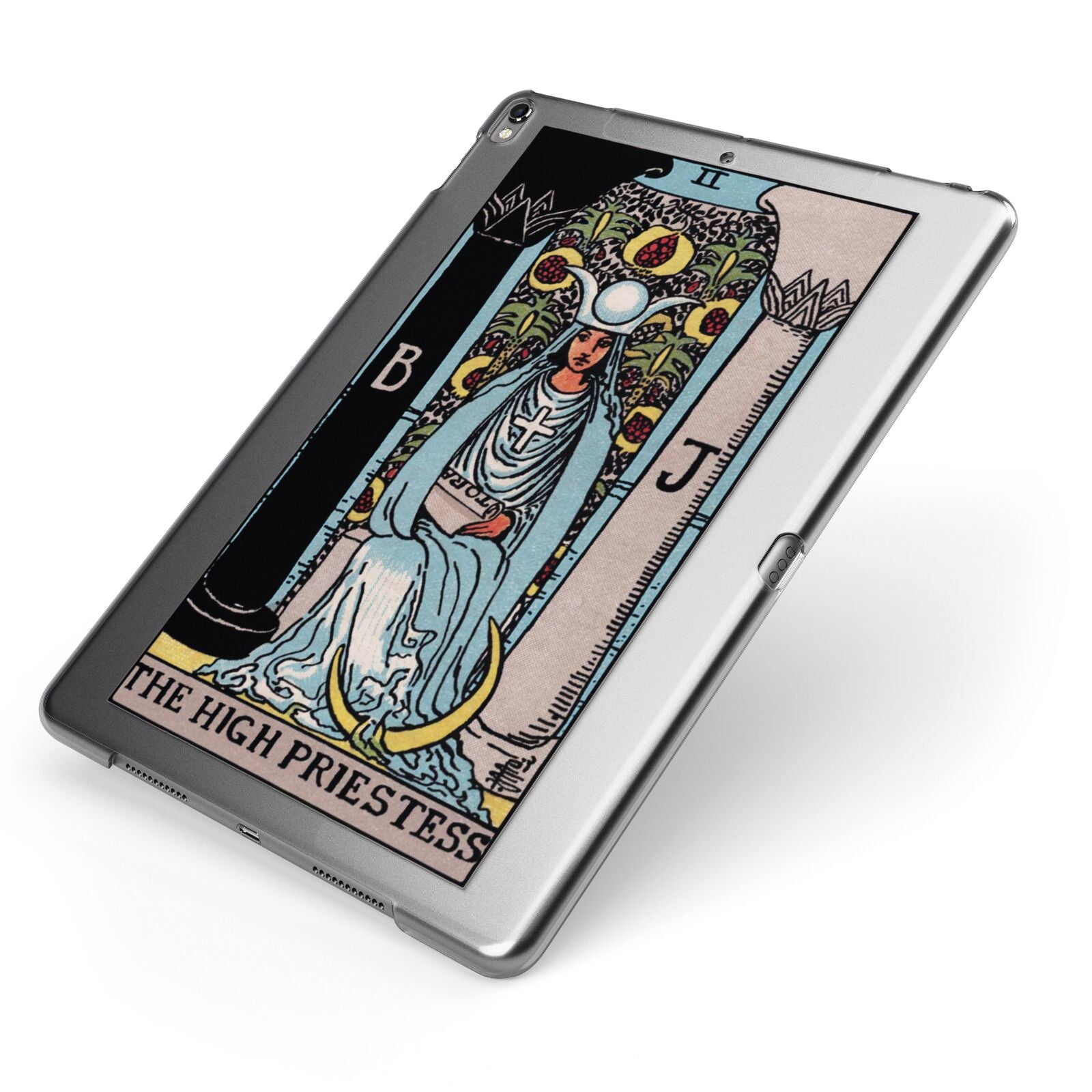 The High Priestess Tarot Card Apple iPad Case on Grey iPad Side View