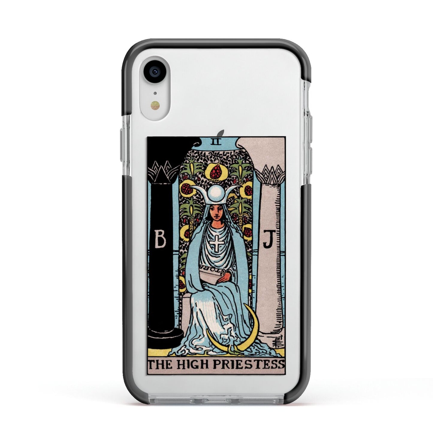 The High Priestess Tarot Card Apple iPhone XR Impact Case Black Edge on Silver Phone