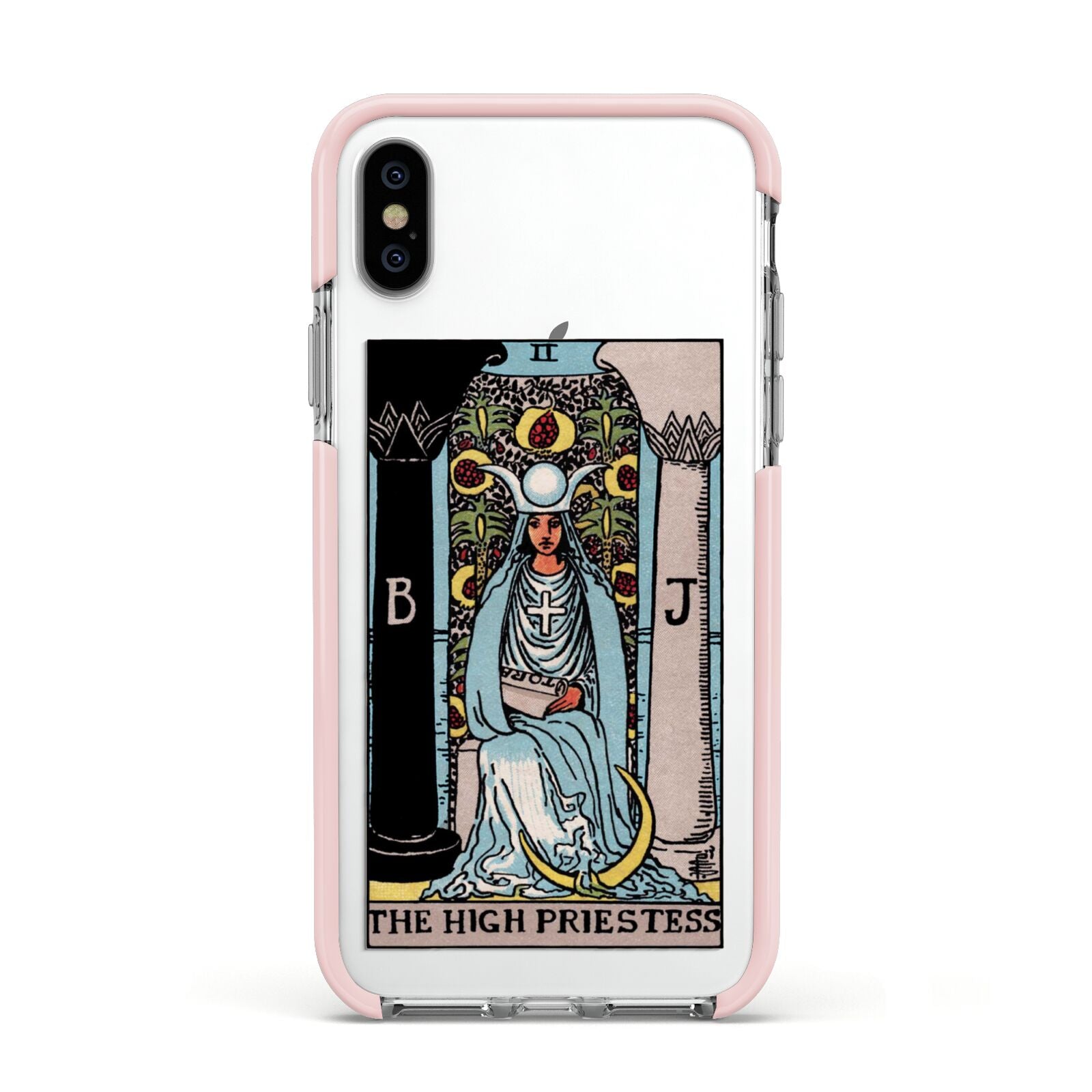 The High Priestess Tarot Card Apple iPhone Xs Impact Case Pink Edge on Silver Phone