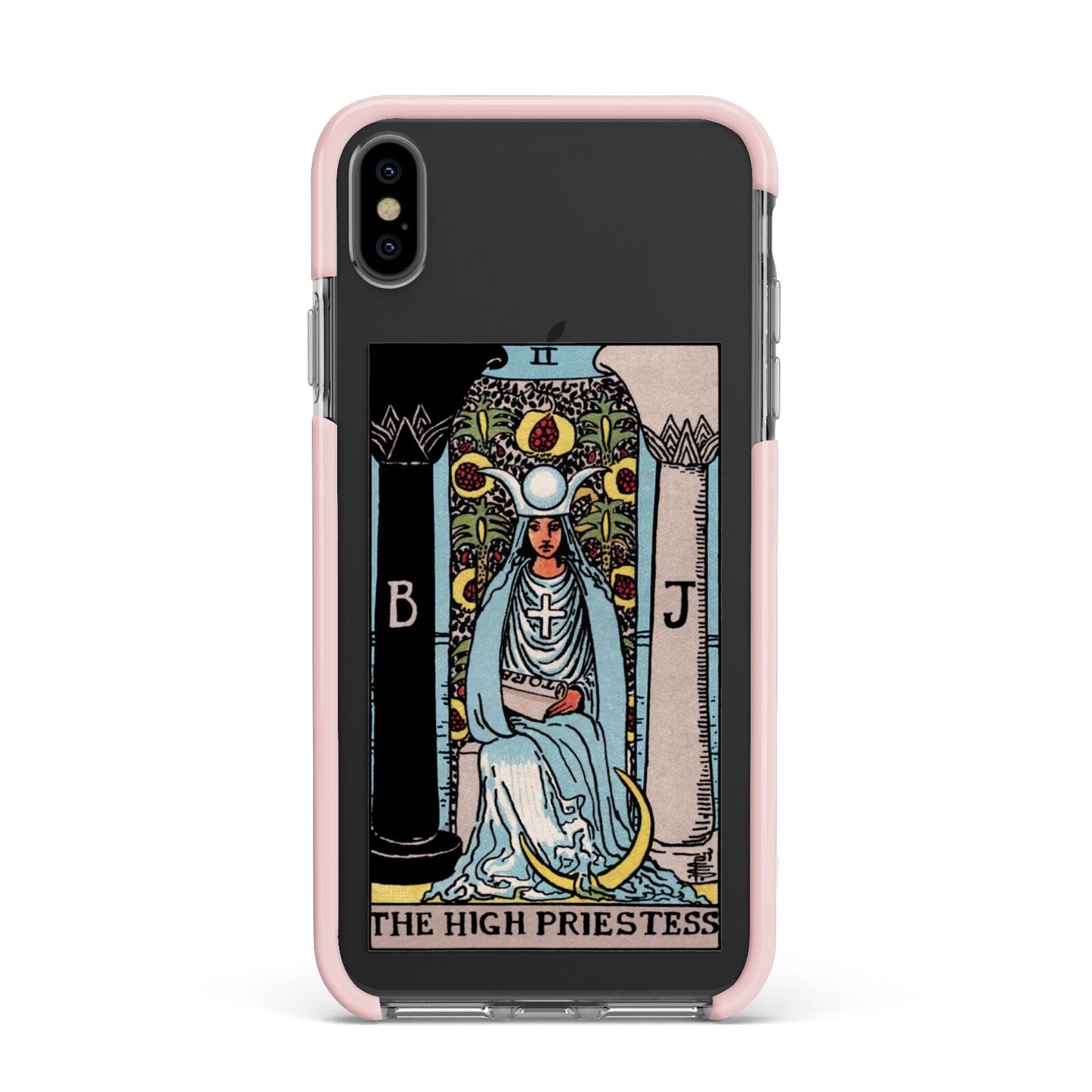 The High Priestess Tarot Card Apple iPhone Xs Max Impact Case Pink Edge on Black Phone
