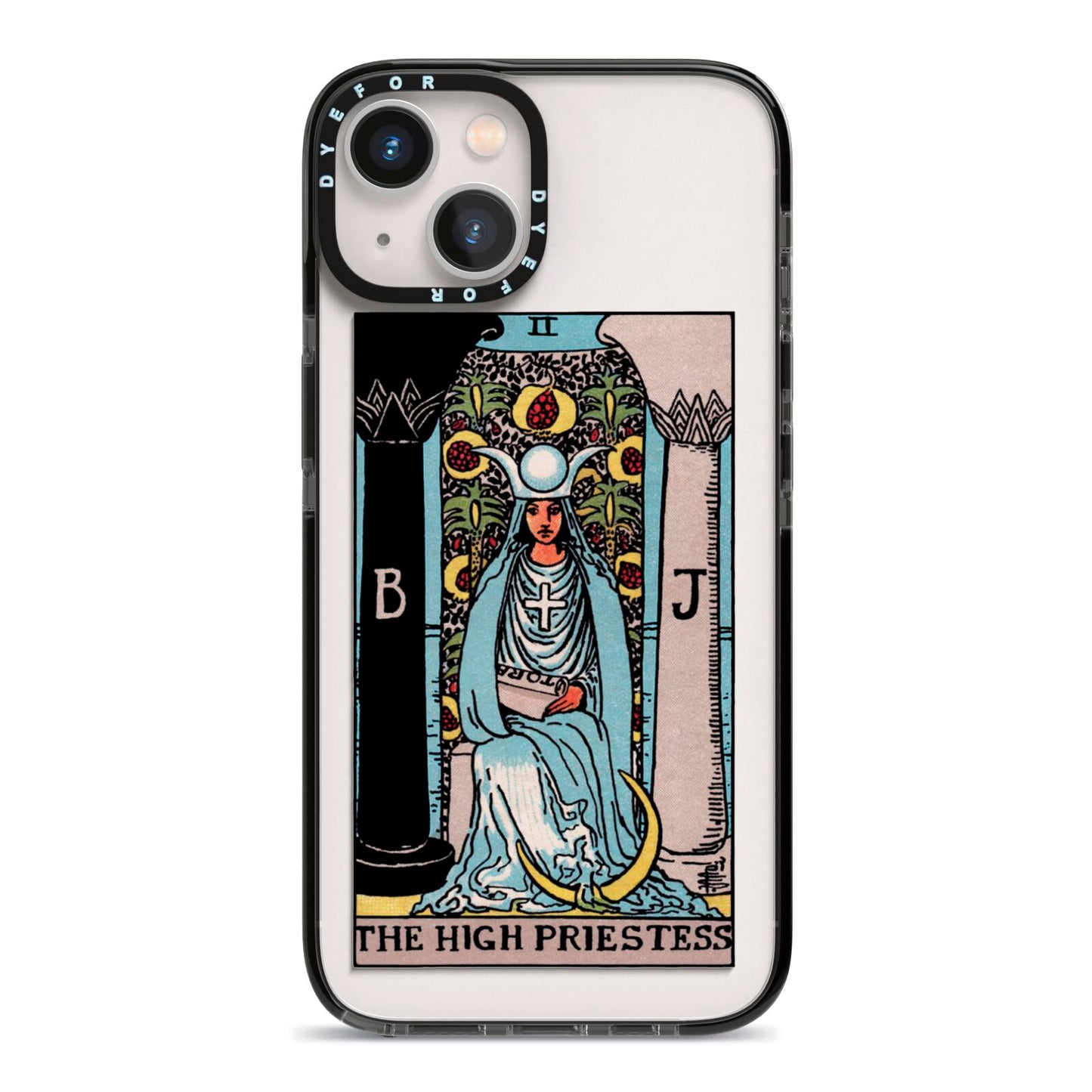 The High Priestess Tarot Card iPhone 13 Black Impact Case on Silver phone