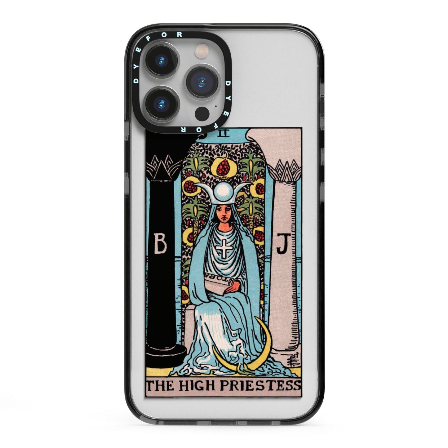 The High Priestess Tarot Card iPhone 13 Pro Max Black Impact Case on Silver phone