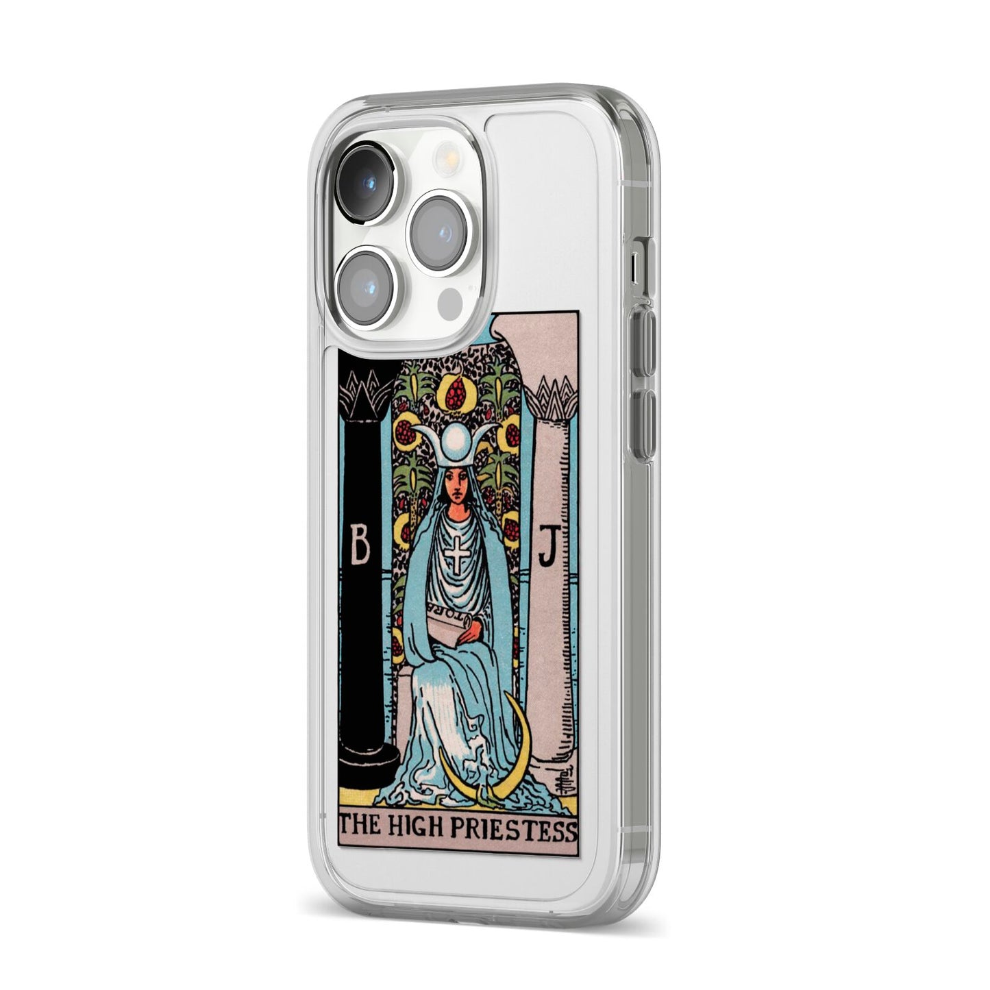 The High Priestess Tarot Card iPhone 14 Pro Clear Tough Case Silver Angled Image