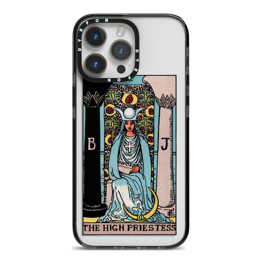 The High Priestess Tarot Card iPhone 14 Pro Max Black Impact Case on Silver phone