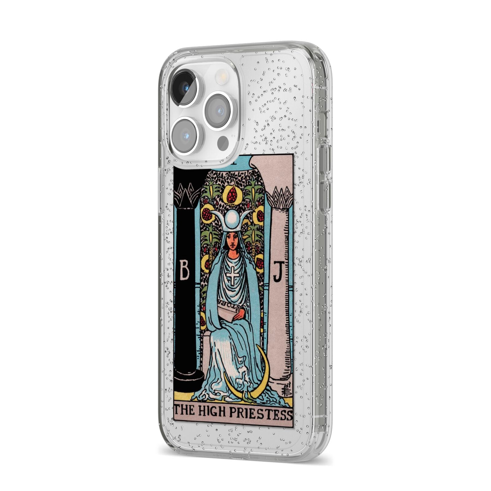 The High Priestess Tarot Card iPhone 14 Pro Max Glitter Tough Case Silver Angled Image