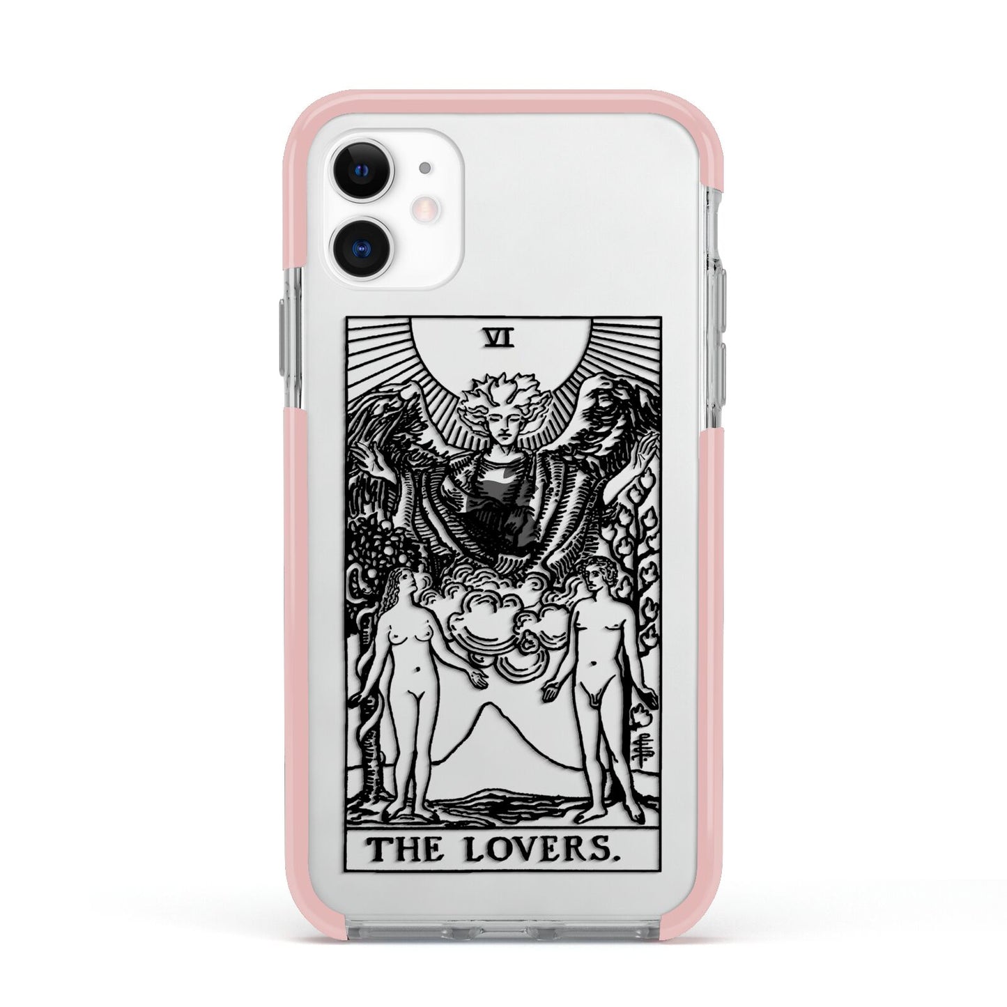 The Lovers Monochrome Tarot Card Apple iPhone 11 in White with Pink Impact Case