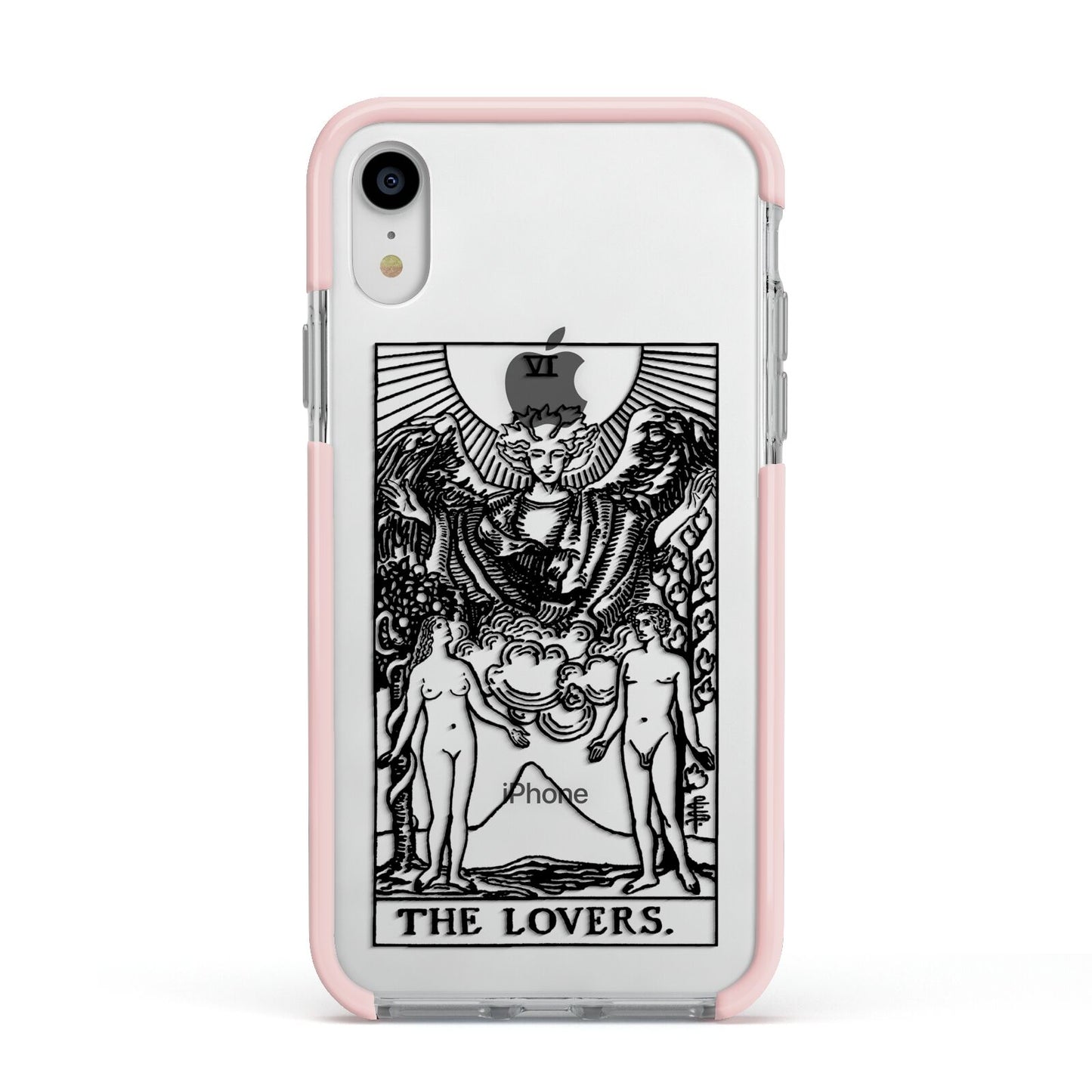 The Lovers Monochrome Tarot Card Apple iPhone XR Impact Case Pink Edge on Silver Phone
