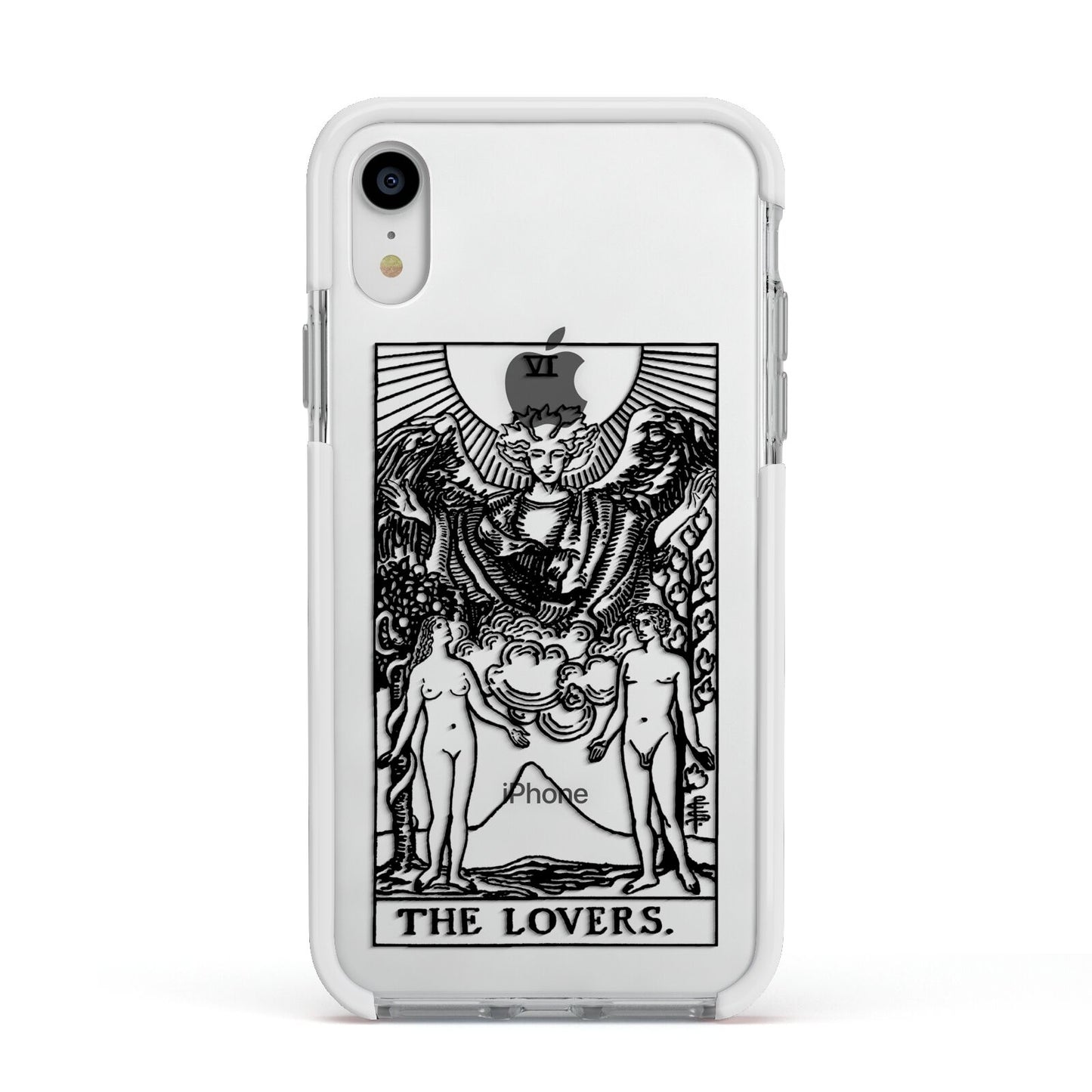 The Lovers Monochrome Tarot Card Apple iPhone XR Impact Case White Edge on Silver Phone