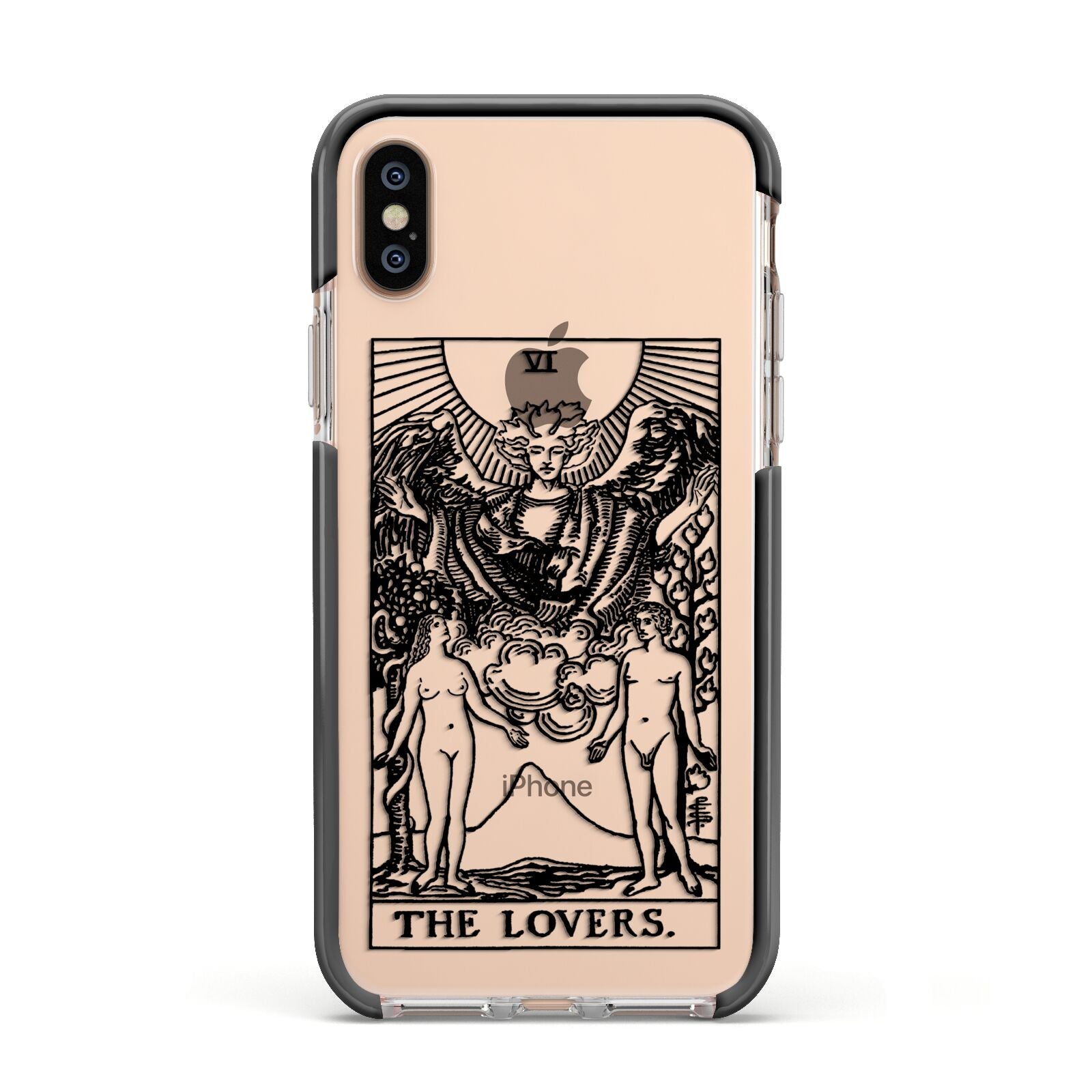 The Lovers Monochrome Tarot Card Apple iPhone Xs Impact Case Black Edge on Gold Phone