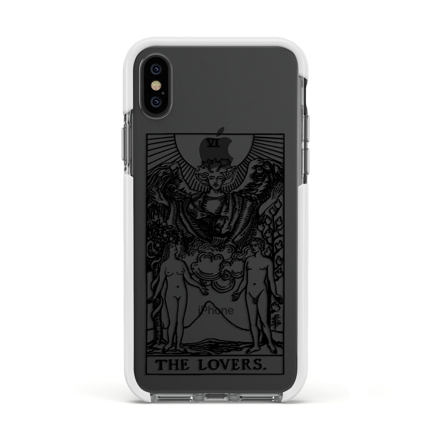 The Lovers Monochrome Tarot Card Apple iPhone Xs Impact Case White Edge on Black Phone