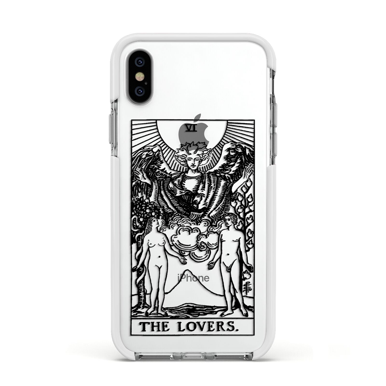The Lovers Monochrome Tarot Card Apple iPhone Xs Impact Case White Edge on Silver Phone