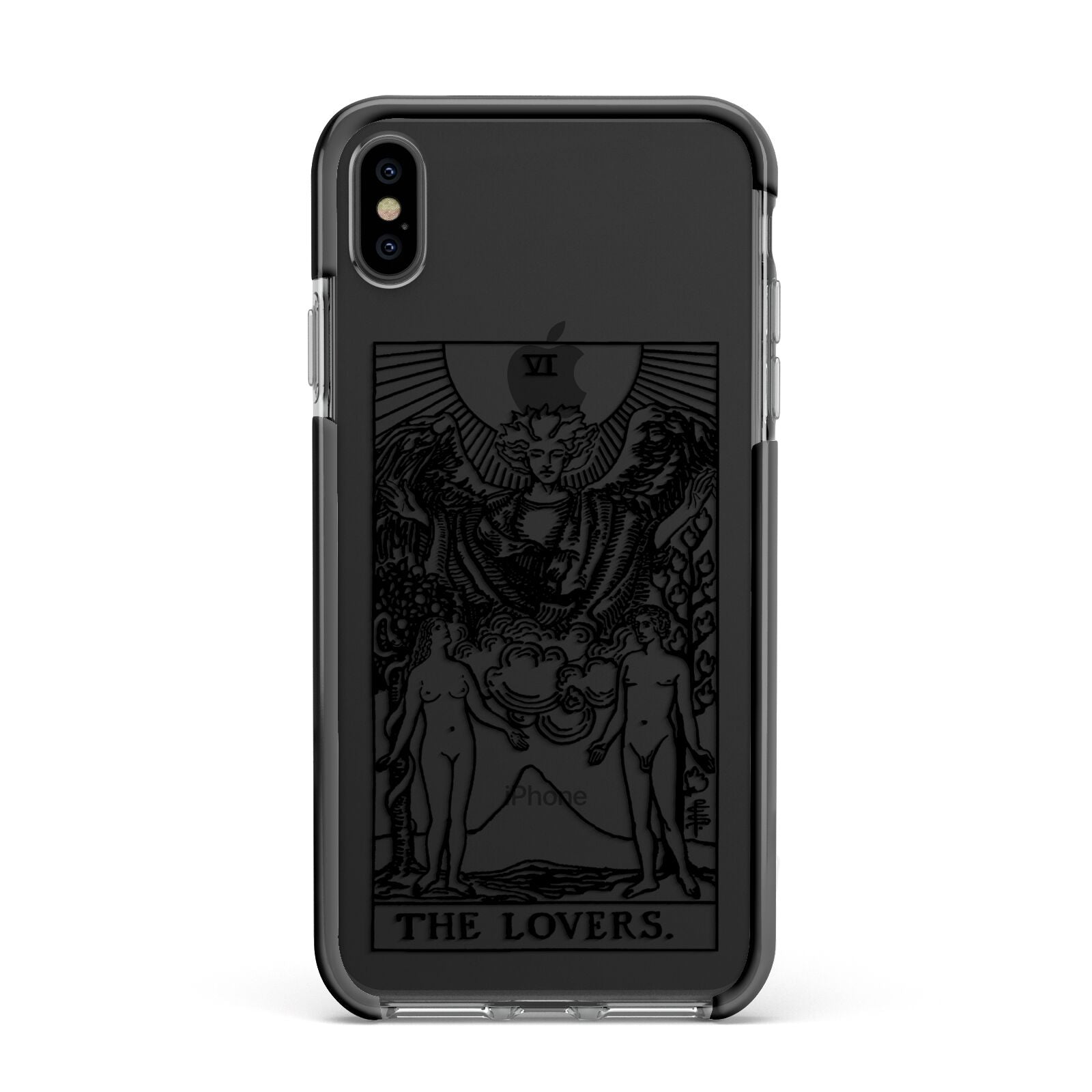 The Lovers Monochrome Tarot Card Apple iPhone Xs Max Impact Case Black Edge on Black Phone