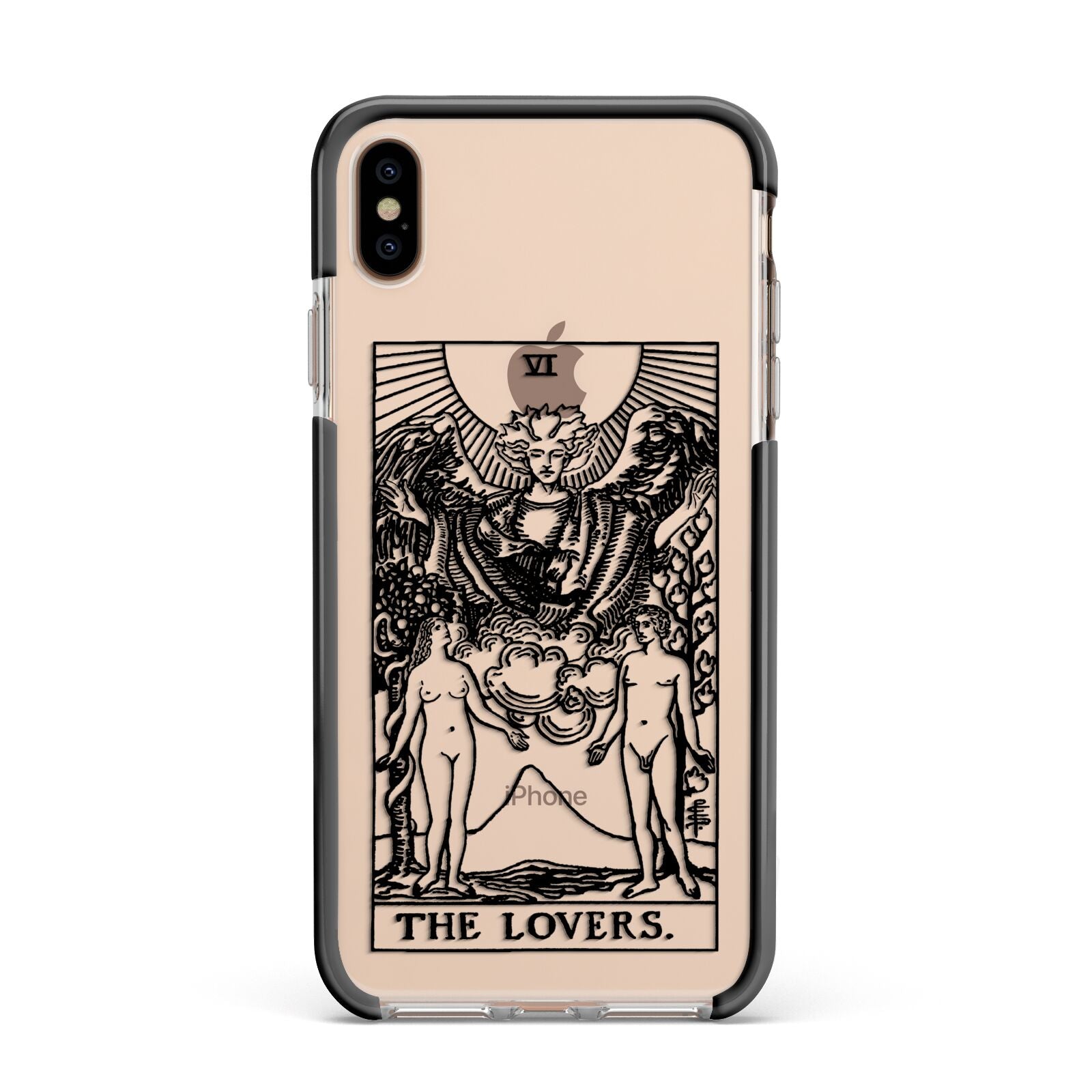 The Lovers Monochrome Tarot Card Apple iPhone Xs Max Impact Case Black Edge on Gold Phone