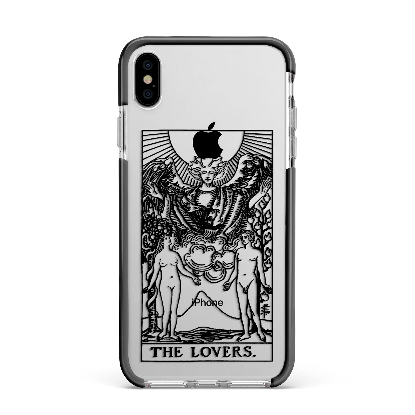 The Lovers Monochrome Tarot Card Apple iPhone Xs Max Impact Case Black Edge on Silver Phone