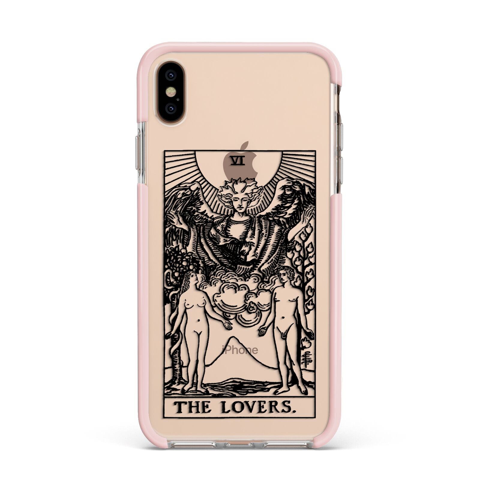 The Lovers Monochrome Tarot Card Apple iPhone Xs Max Impact Case Pink Edge on Gold Phone