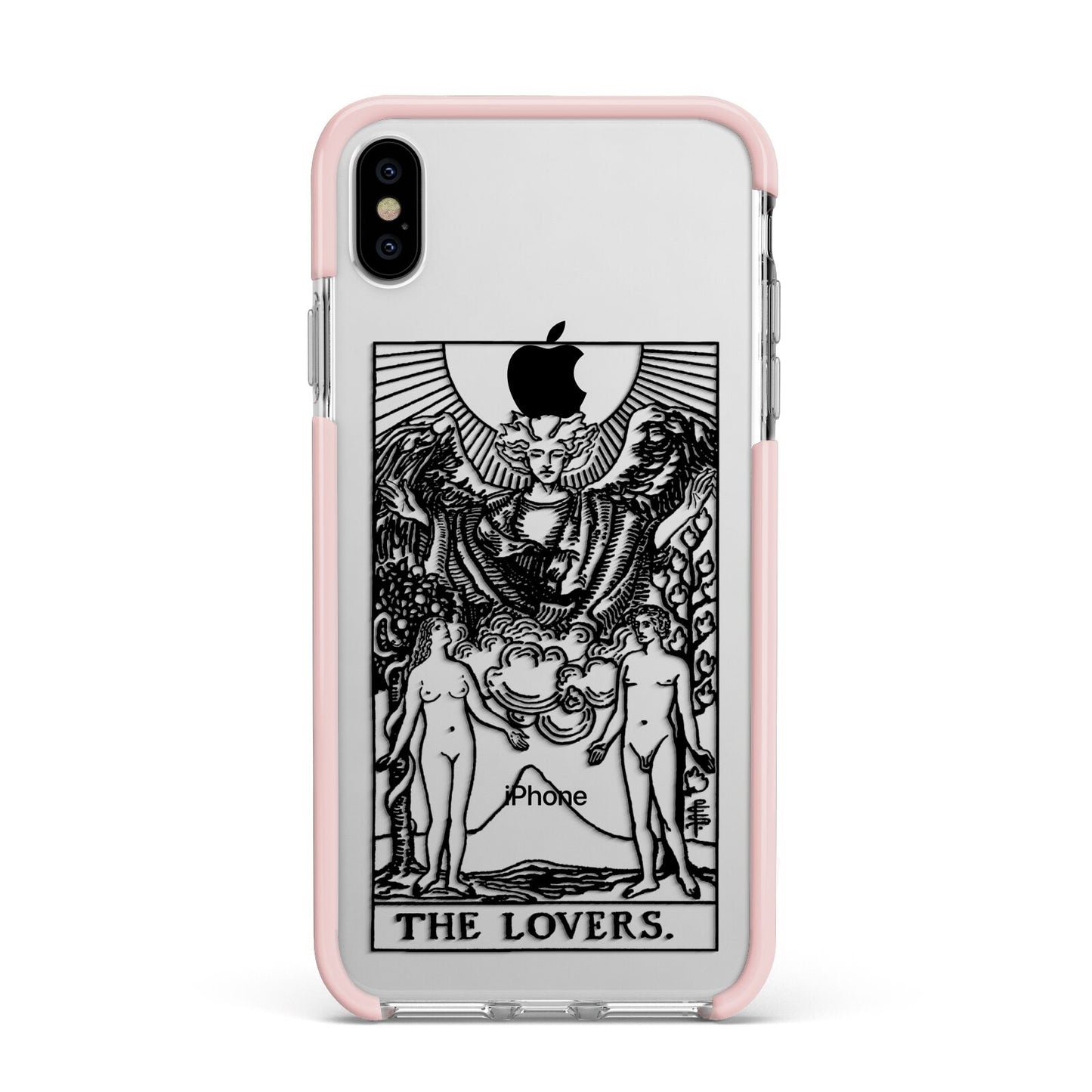 The Lovers Monochrome Tarot Card Apple iPhone Xs Max Impact Case Pink Edge on Silver Phone