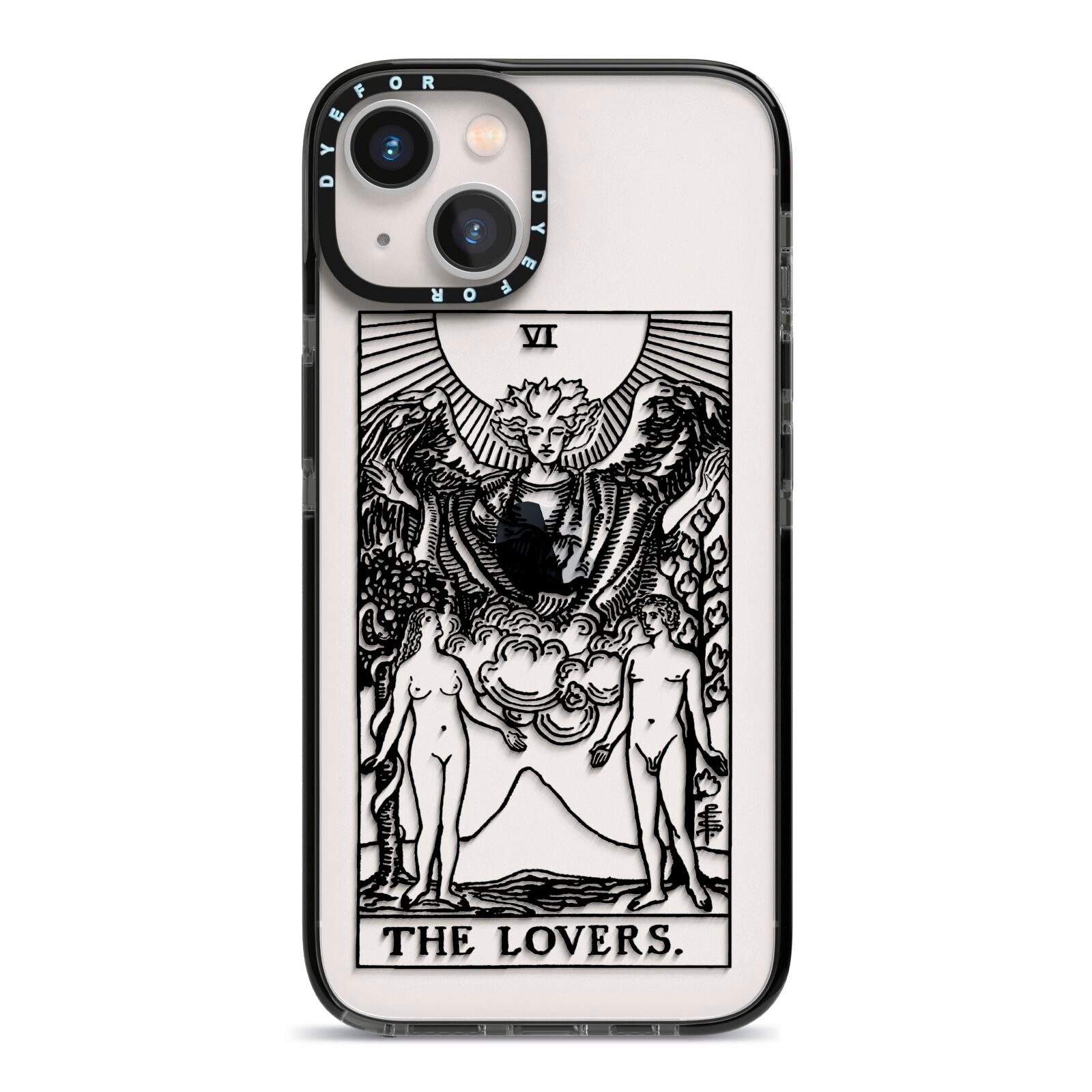 The Lovers Monochrome Tarot Card iPhone 13 Black Impact Case on Silver phone