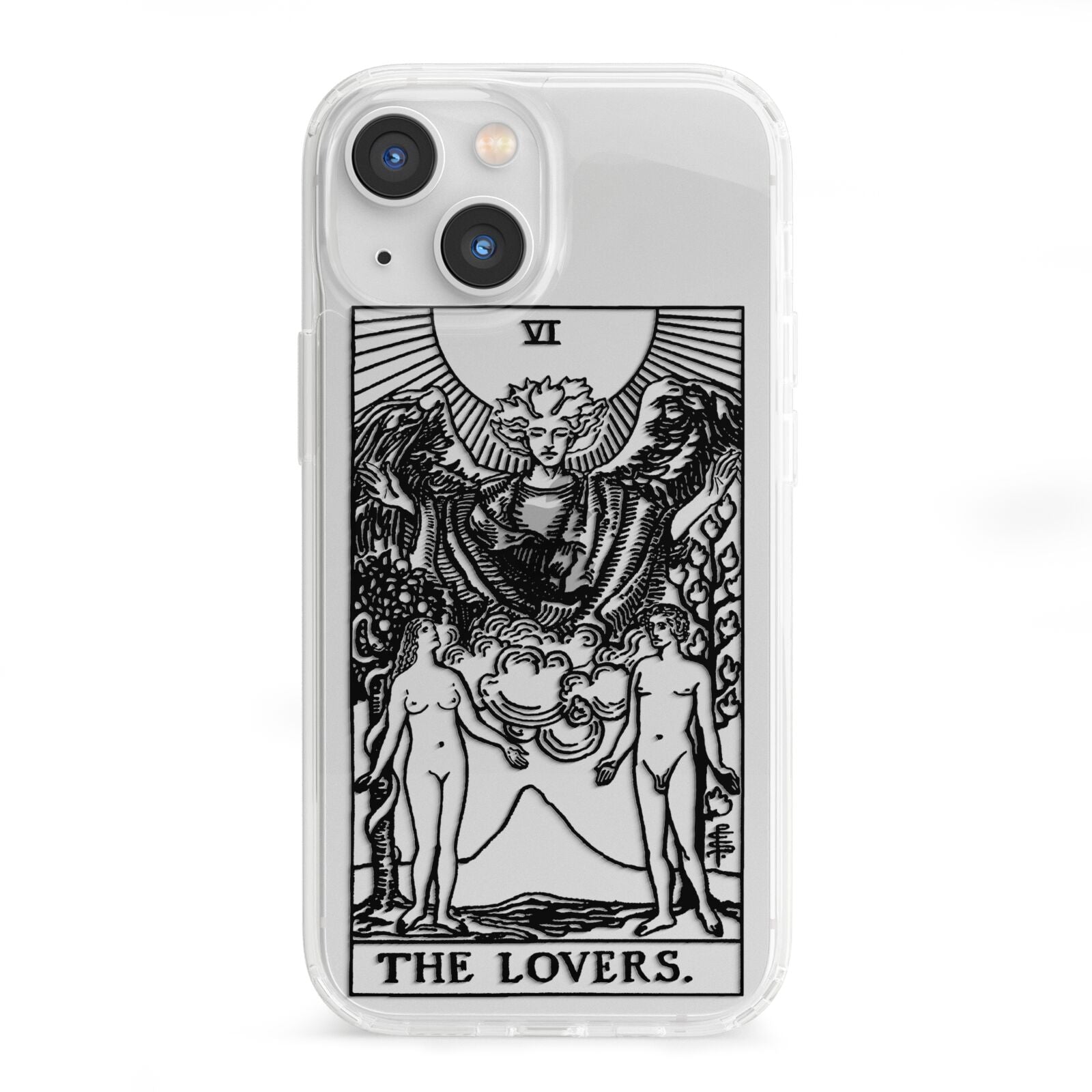 The Lovers Monochrome Tarot Card iPhone 13 Mini Clear Bumper Case