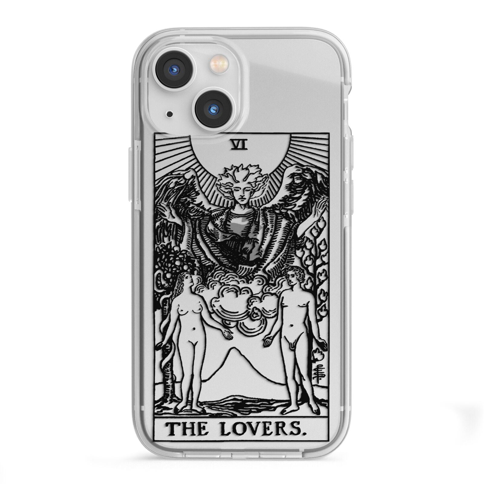 The Lovers Monochrome Tarot Card iPhone 13 Mini TPU Impact Case with White Edges