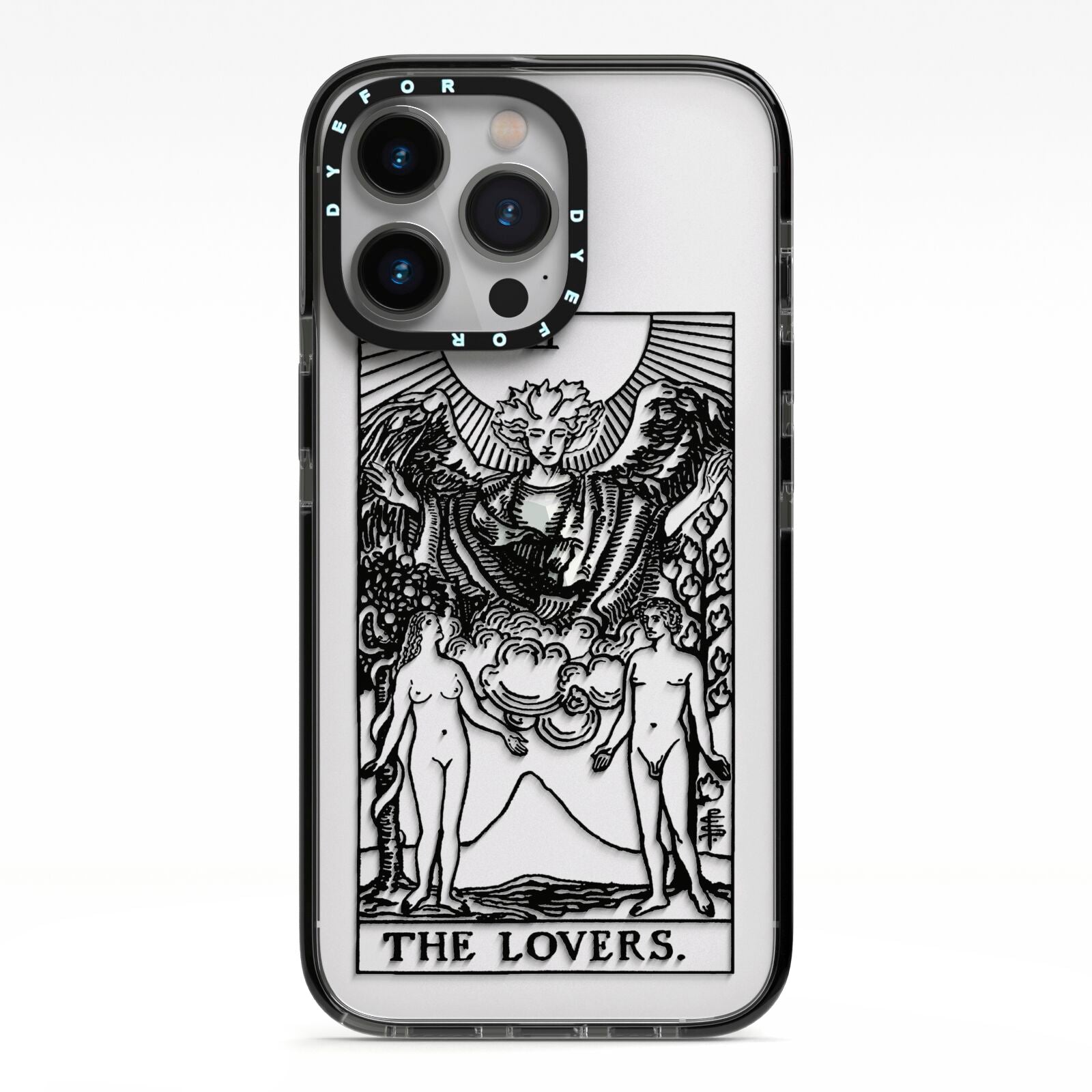 The Lovers Monochrome Tarot Card iPhone 13 Pro Black Impact Case on Silver phone