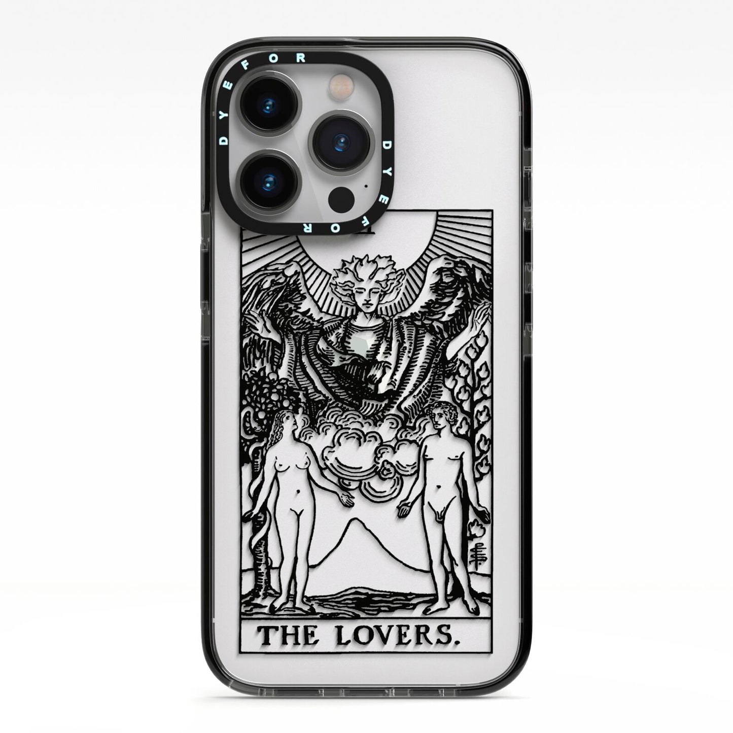 The Lovers Monochrome Tarot Card iPhone 13 Pro Black Impact Case on Silver phone