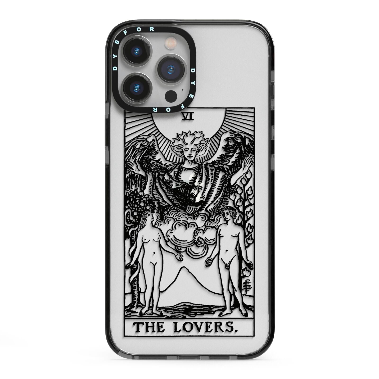The Lovers Monochrome Tarot Card iPhone 13 Pro Max Black Impact Case on Silver phone