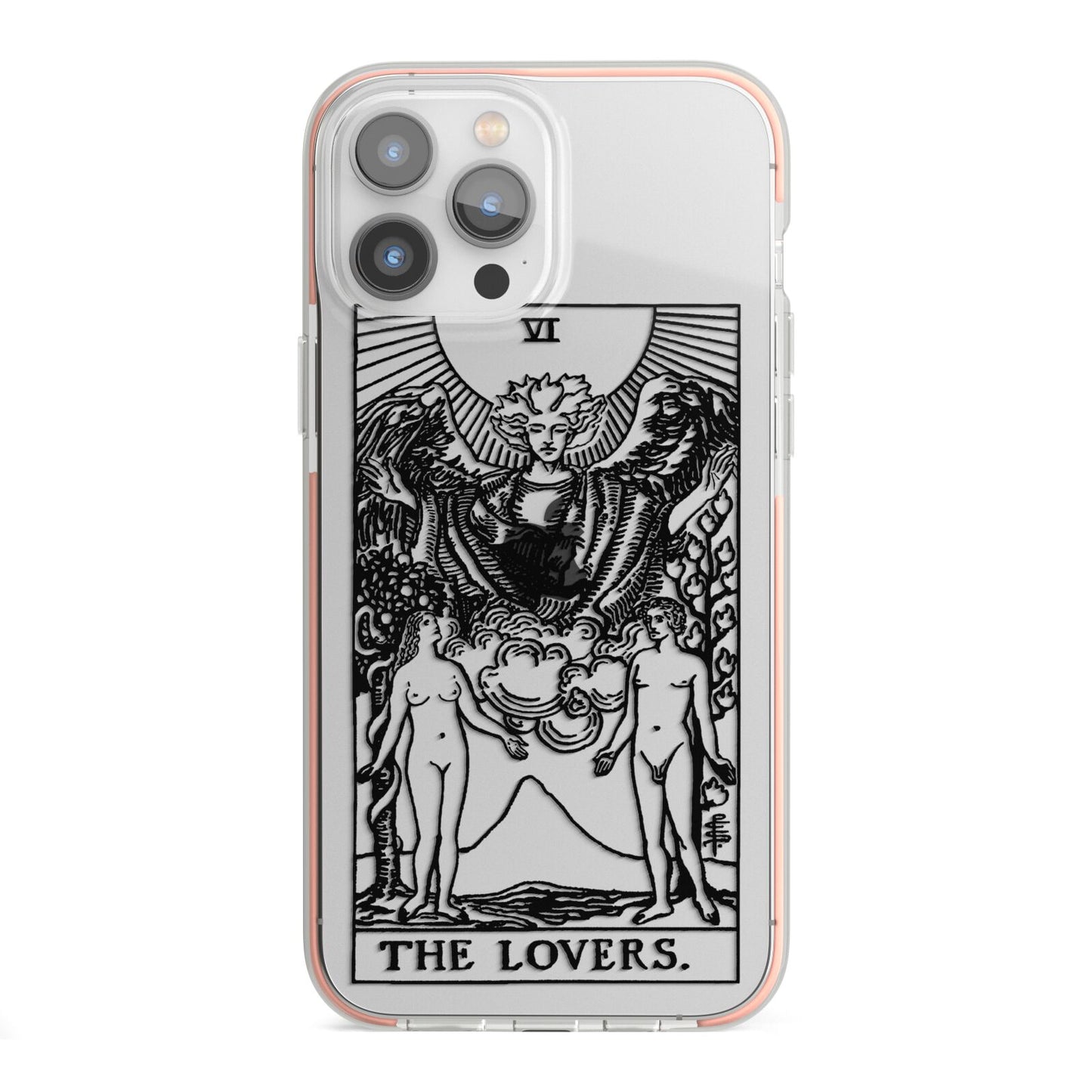 The Lovers Monochrome Tarot Card iPhone 13 Pro Max TPU Impact Case with Pink Edges