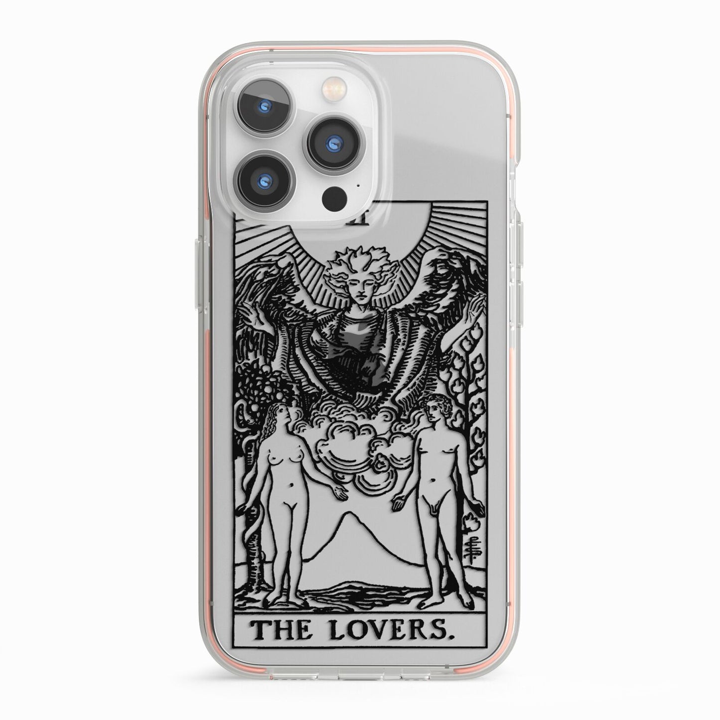 The Lovers Monochrome Tarot Card iPhone 13 Pro TPU Impact Case with Pink Edges