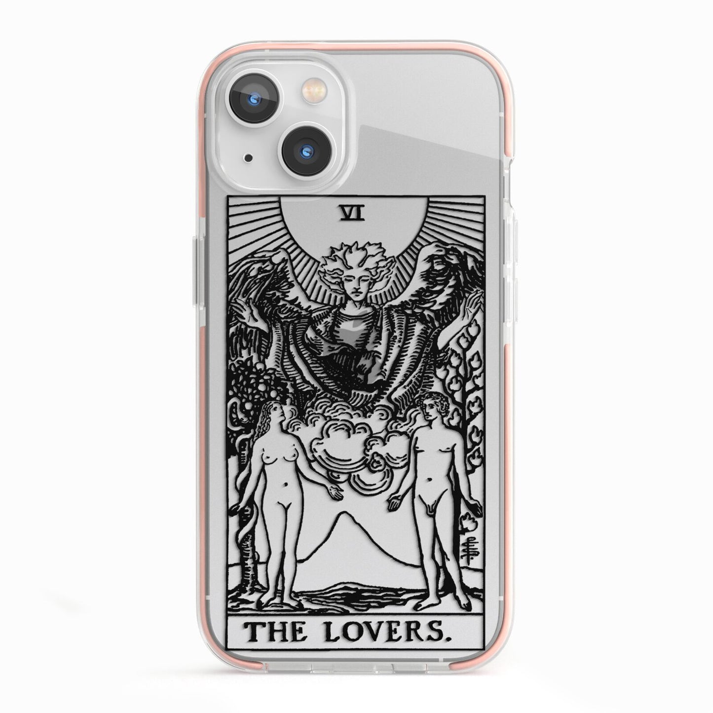 The Lovers Monochrome Tarot Card iPhone 13 TPU Impact Case with Pink Edges