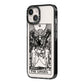 The Lovers Monochrome Tarot Card iPhone 14 Black Impact Case Side Angle on Silver phone
