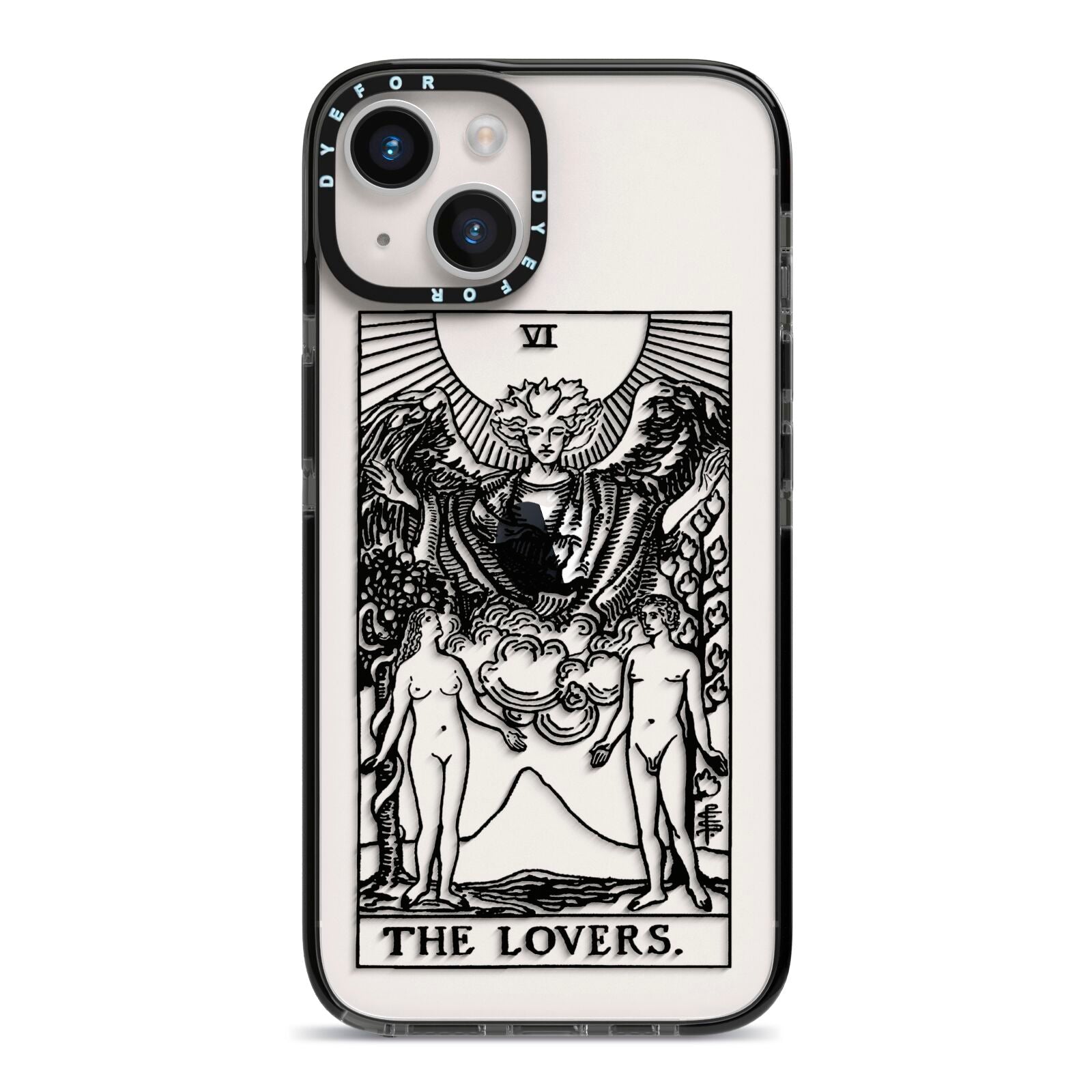 The Lovers Monochrome Tarot Card iPhone 14 Black Impact Case on Silver phone