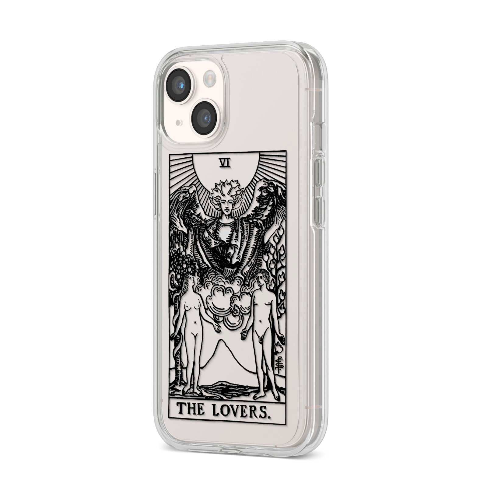 The Lovers Monochrome Tarot Card iPhone 14 Clear Tough Case Starlight Angled Image