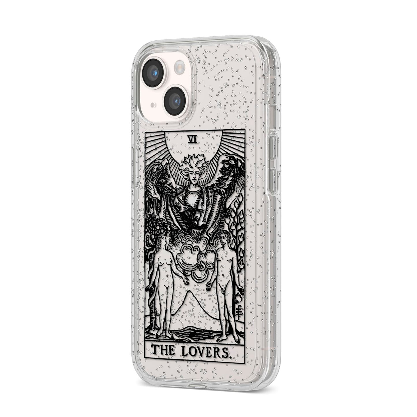 The Lovers Monochrome Tarot Card iPhone 14 Glitter Tough Case Starlight Angled Image