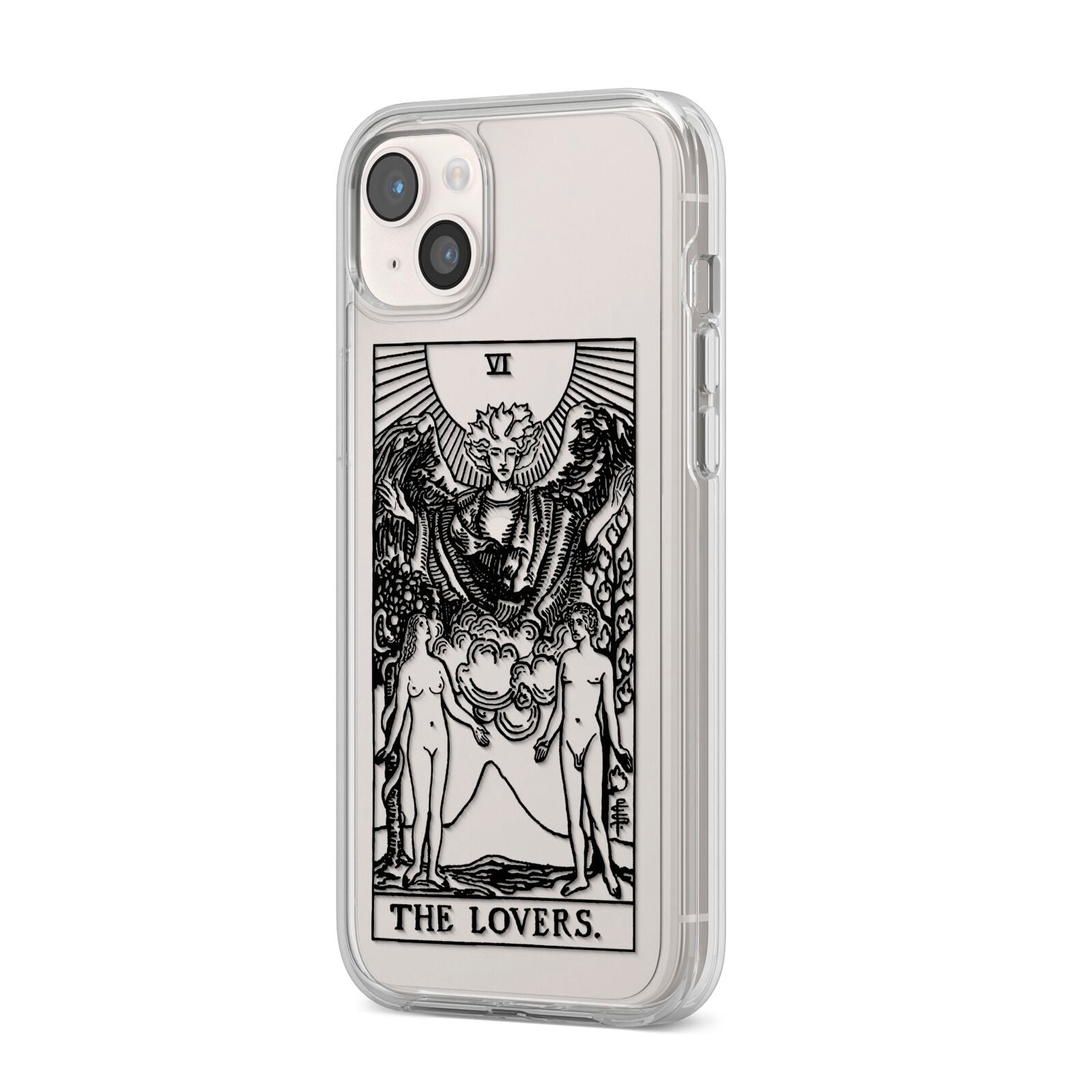 The Lovers Monochrome Tarot Card iPhone 14 Plus Clear Tough Case Starlight Angled Image