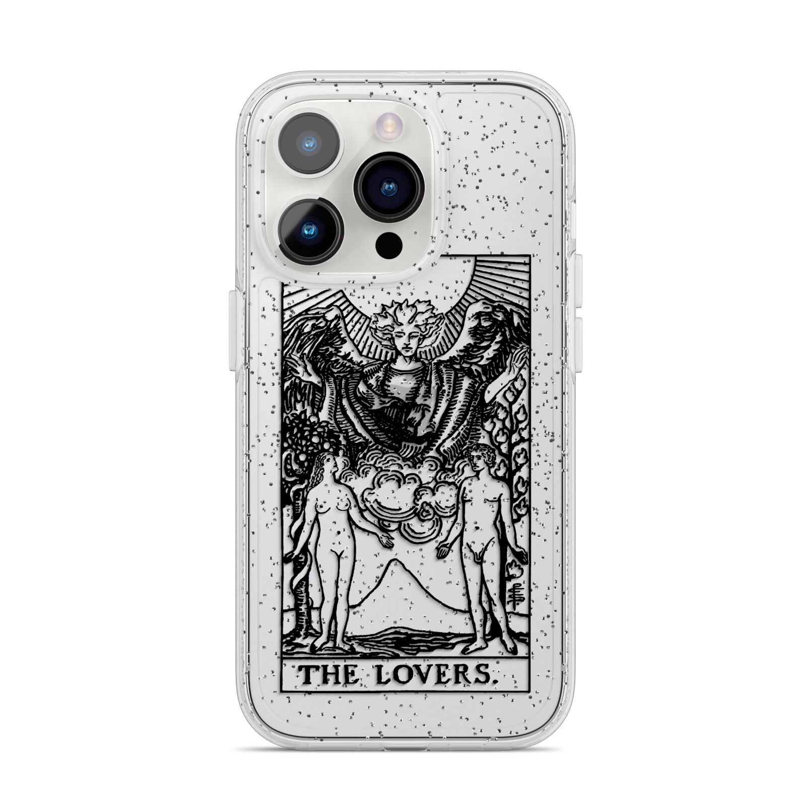 The Lovers Monochrome Tarot Card iPhone 14 Pro Glitter Tough Case Silver