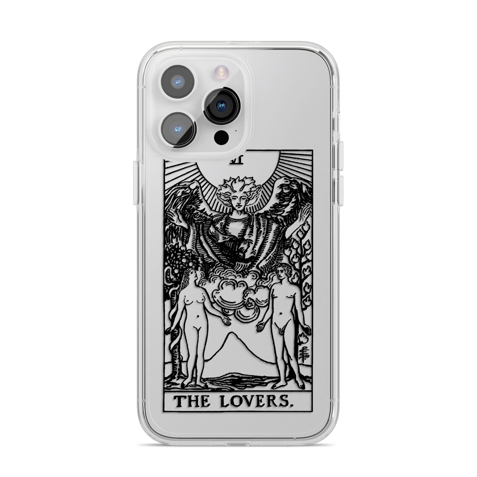 The Lovers Monochrome Tarot Card iPhone 14 Pro Max Clear Tough Case Silver