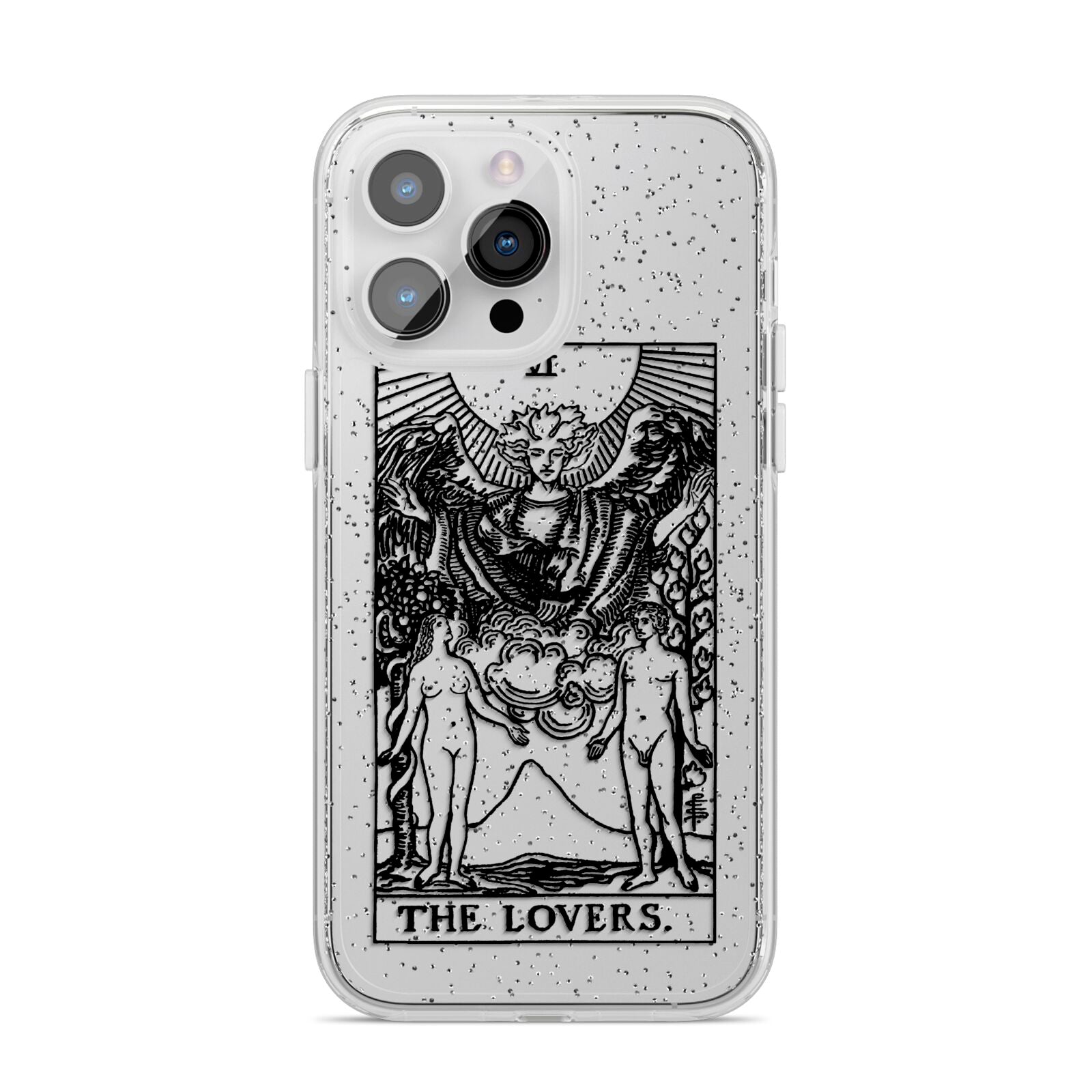 The Lovers Monochrome Tarot Card iPhone 14 Pro Max Glitter Tough Case Silver