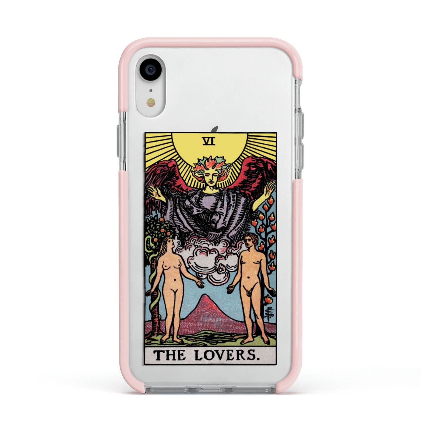 The Lovers Tarot Card Apple iPhone XR Impact Case Pink Edge on Silver Phone