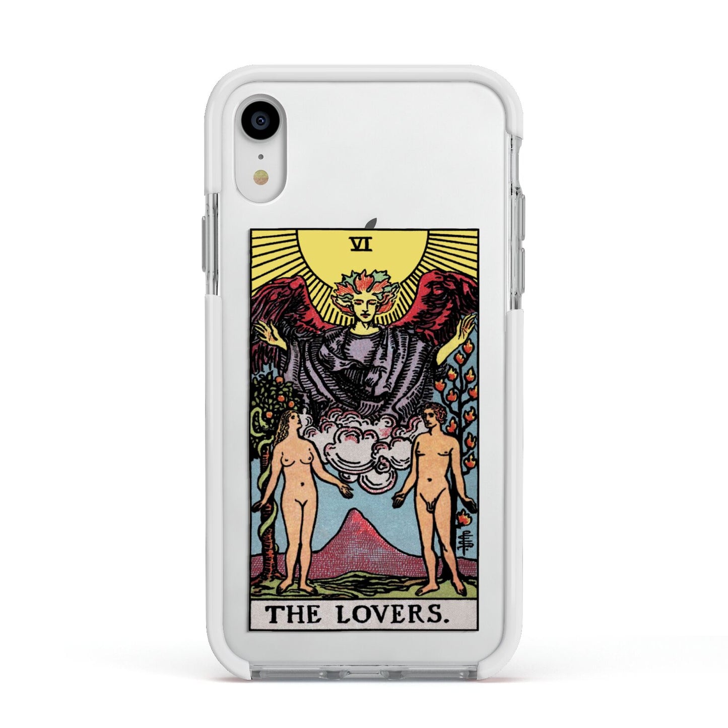 The Lovers Tarot Card Apple iPhone XR Impact Case White Edge on Silver Phone