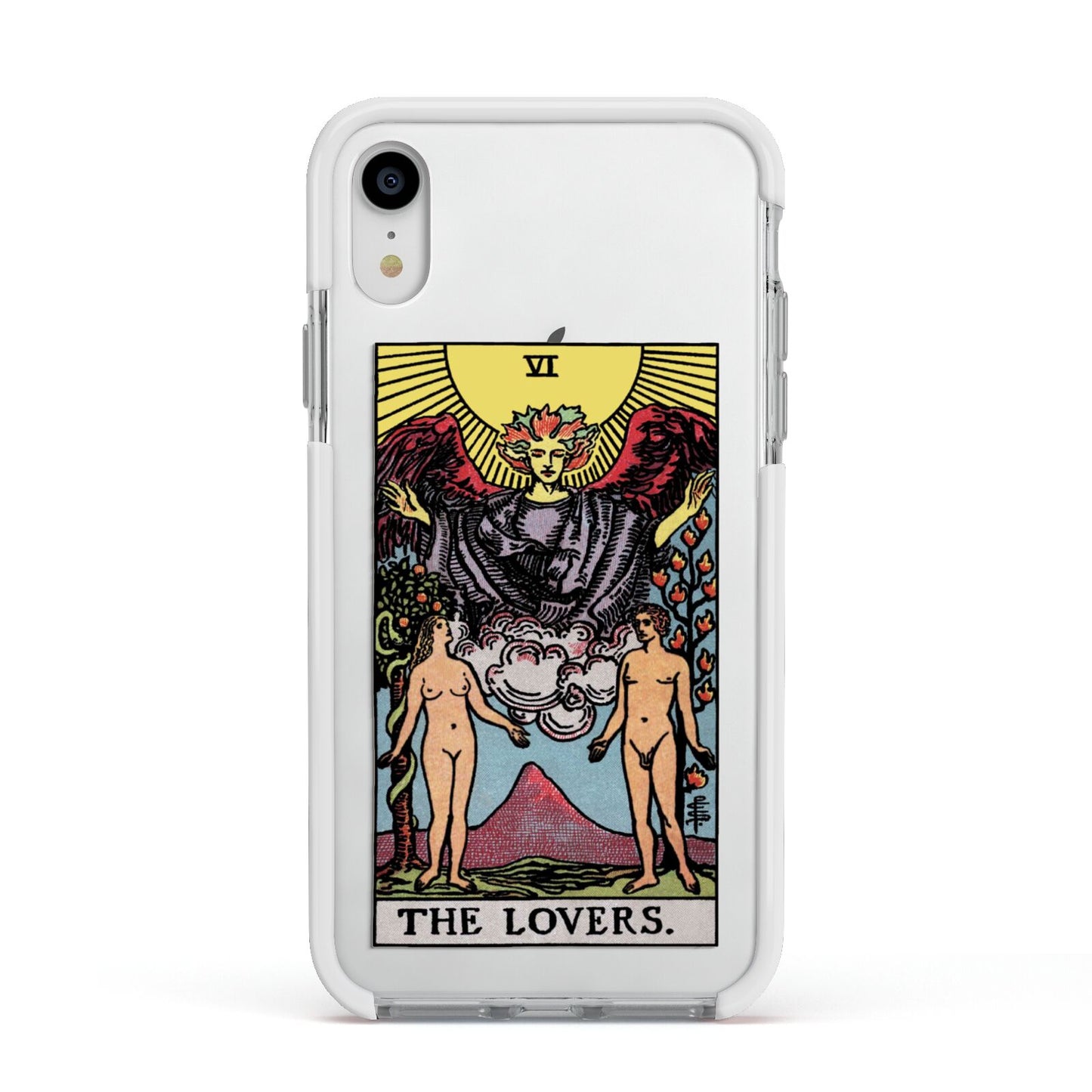The Lovers Tarot Card Apple iPhone XR Impact Case White Edge on Silver Phone