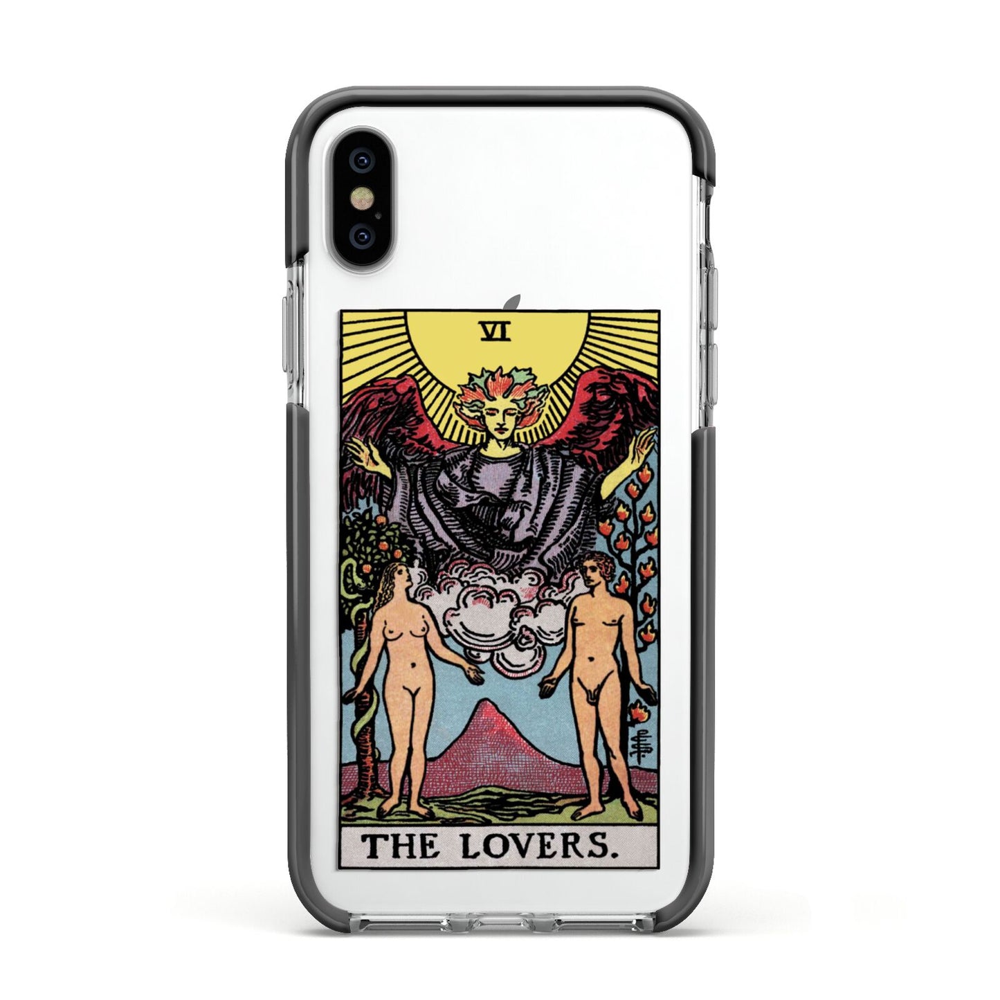 The Lovers Tarot Card Apple iPhone Xs Impact Case Black Edge on Silver Phone